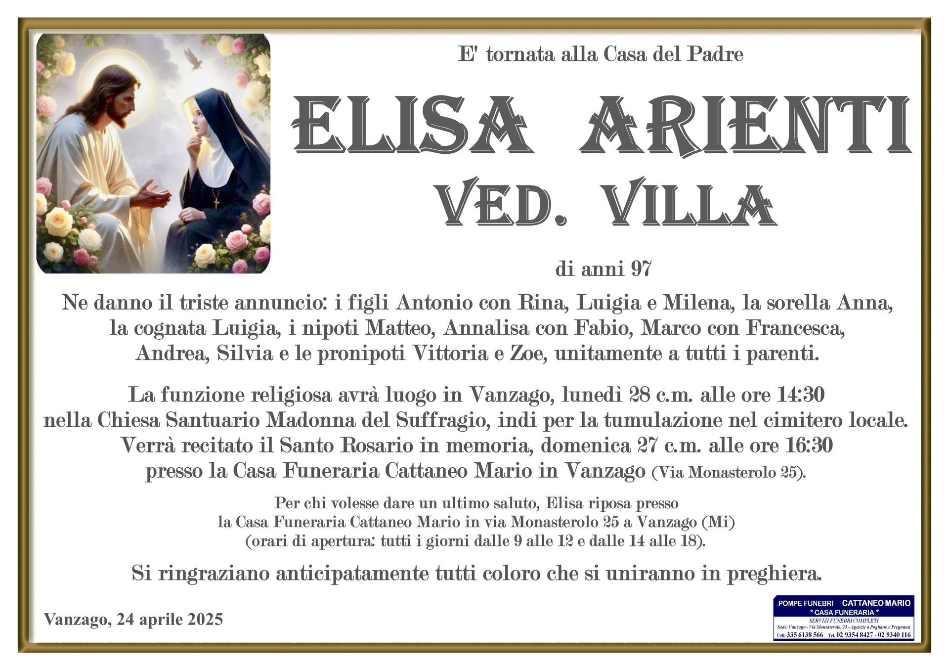necrologio Elisa Arienti