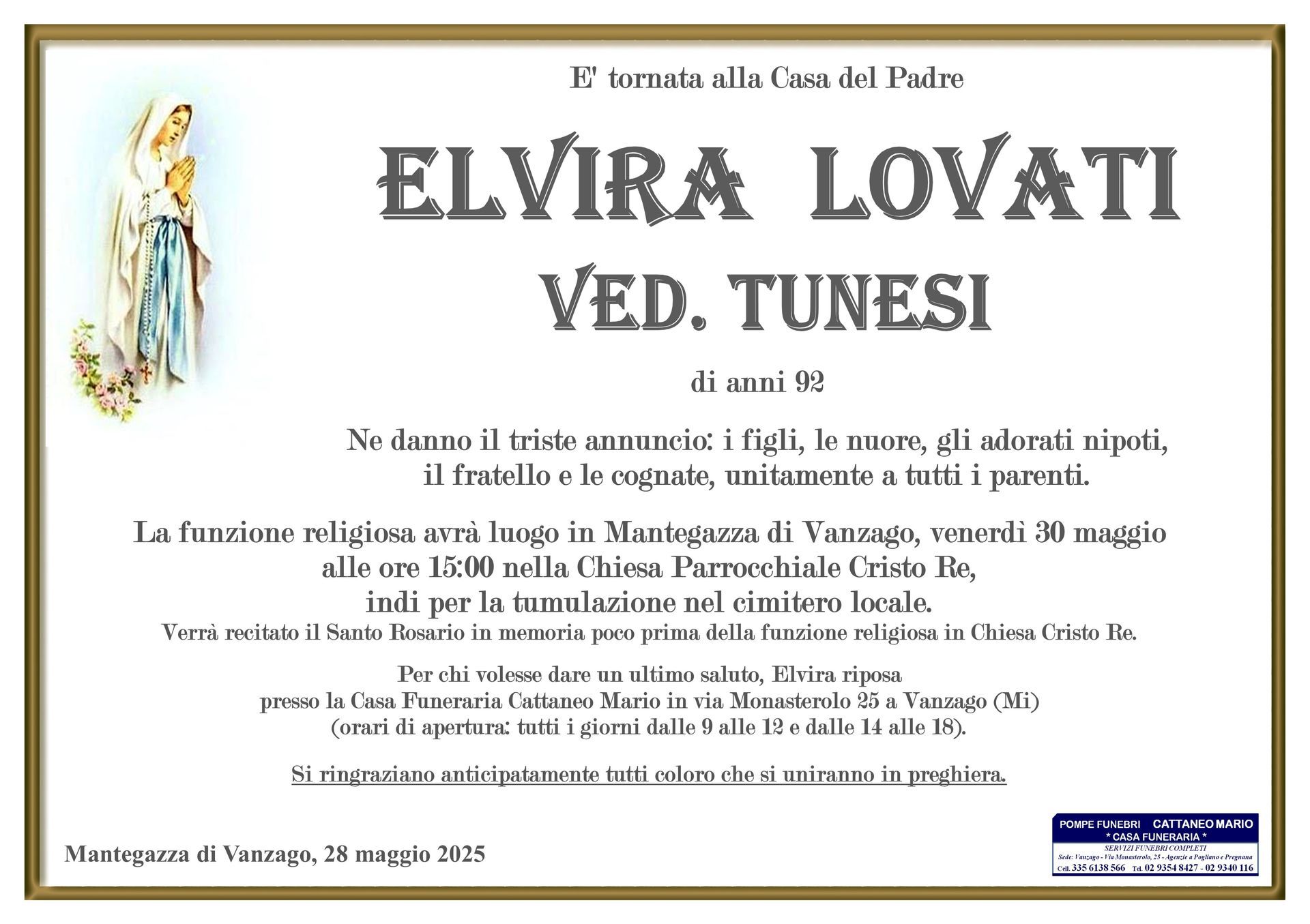 necrologio Elvira Lovati