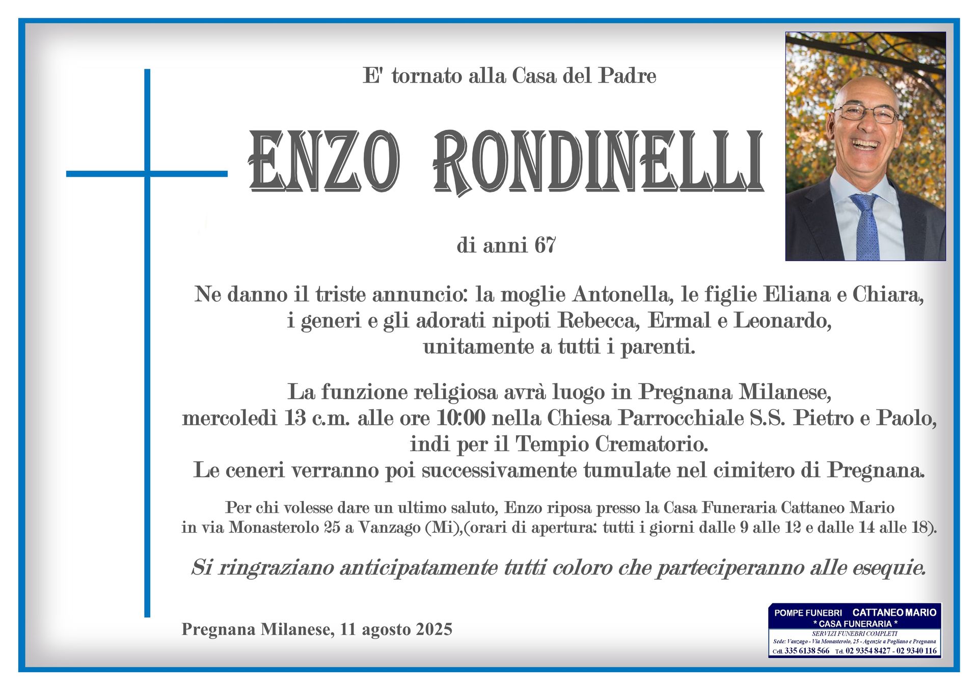 necrologio Enzo Rondinelli