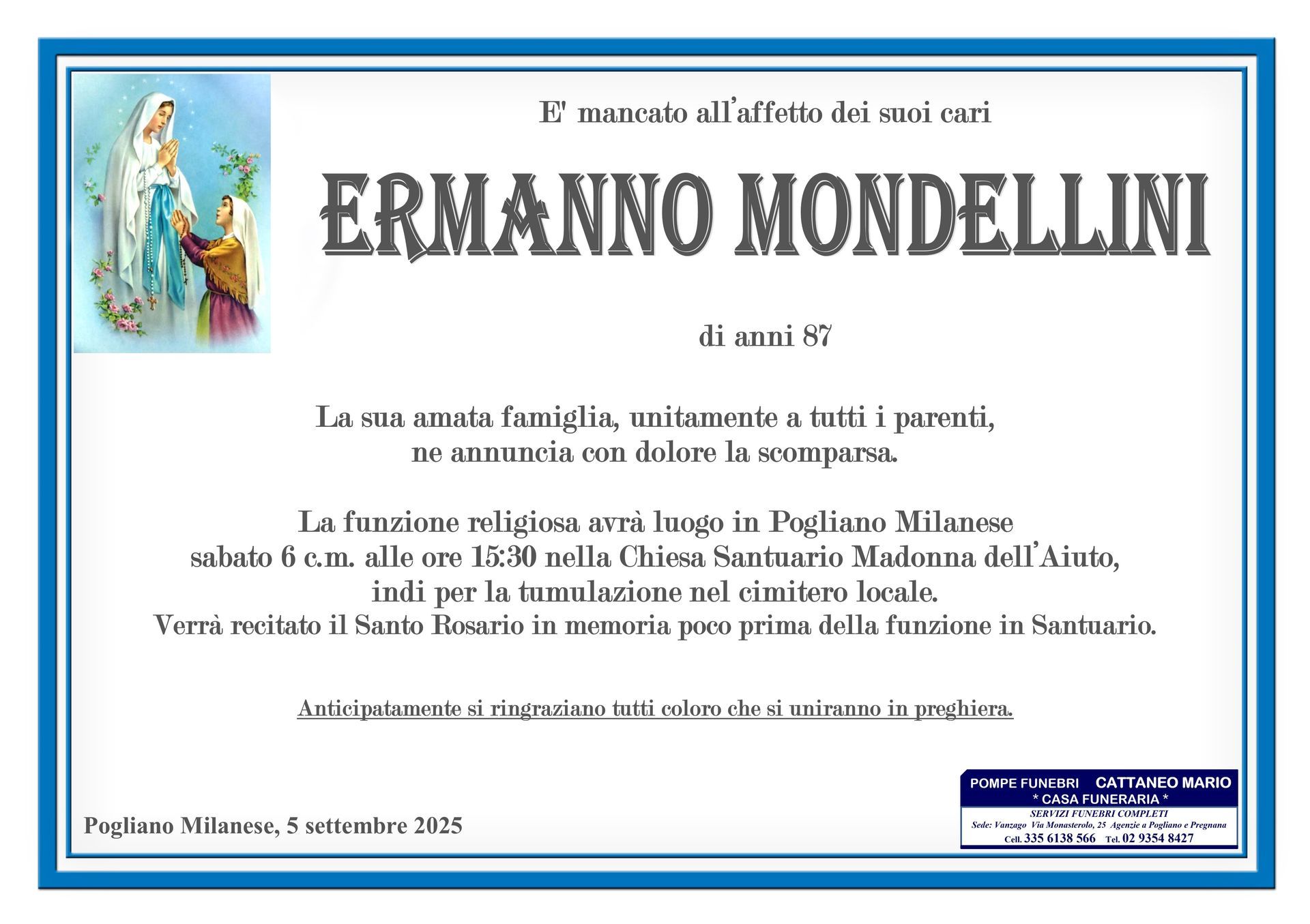 necrologio Ermanno Mondellini