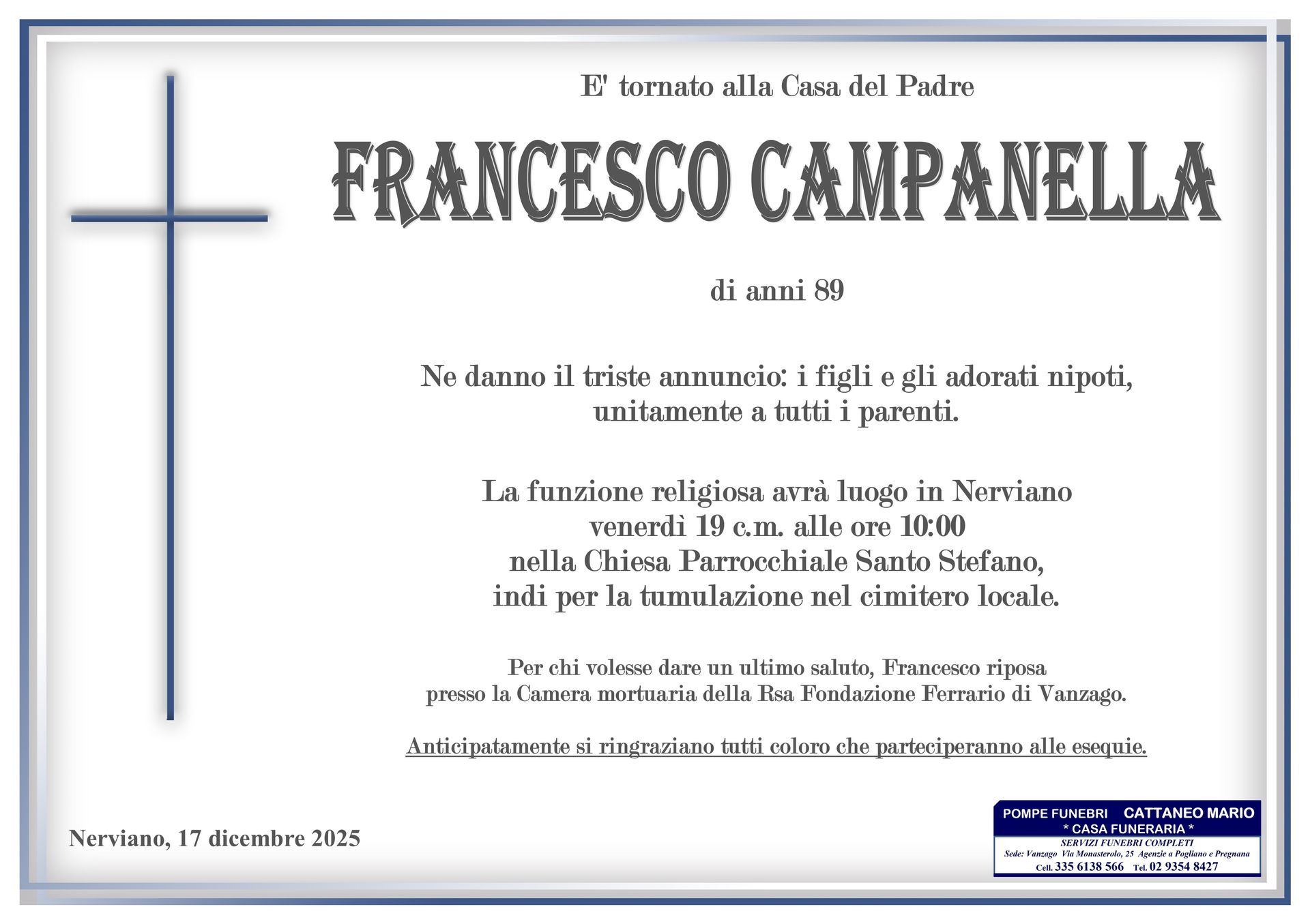necrologio Francesco Campanella