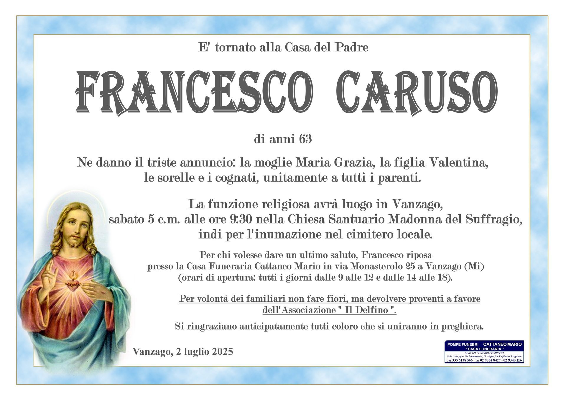 necrologio Francesco Caruso