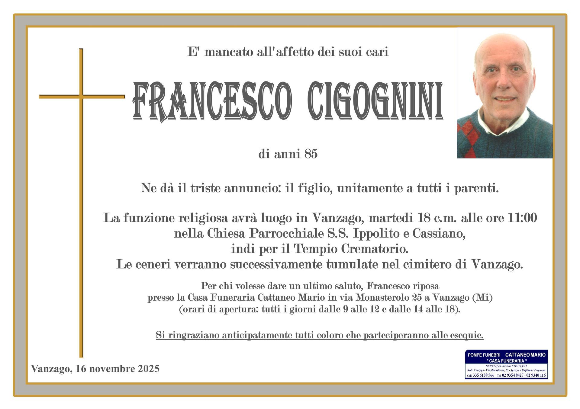 necrologio Francesco Cigognini