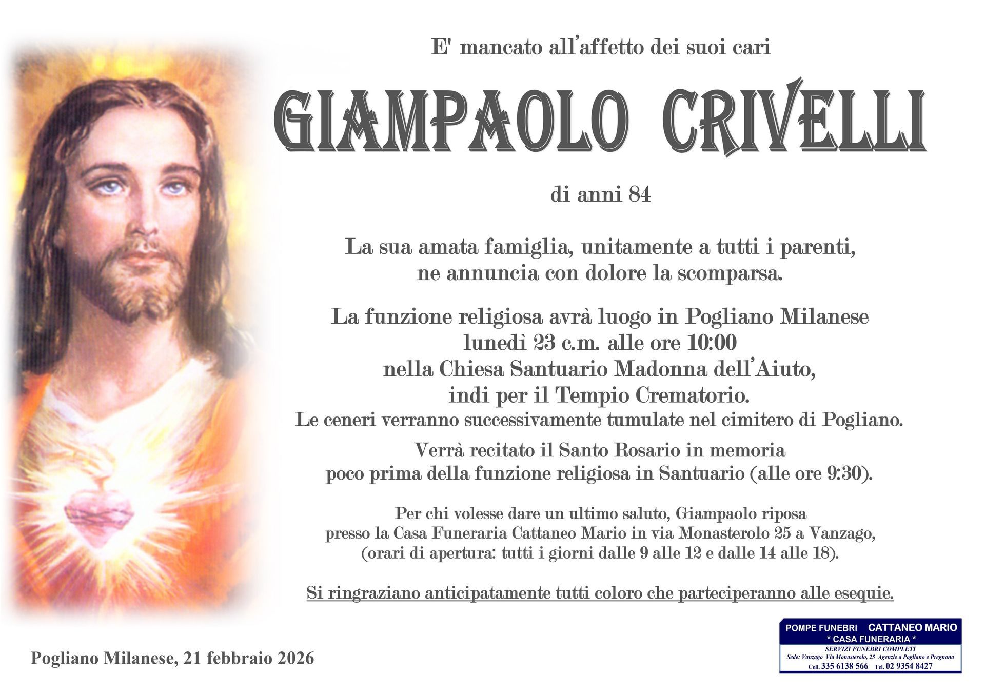 necrologio Giampaolo Crivelli