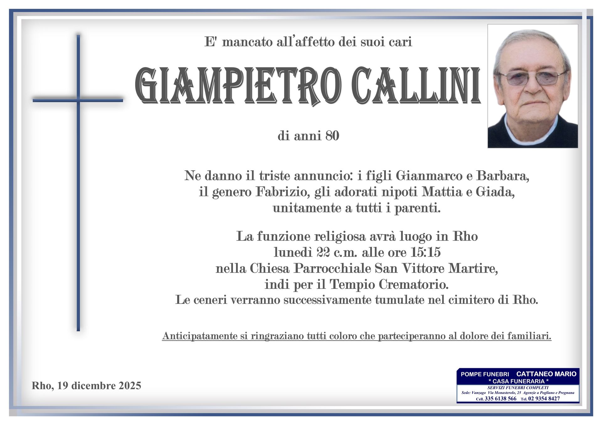 necrologio Giampietro Callini