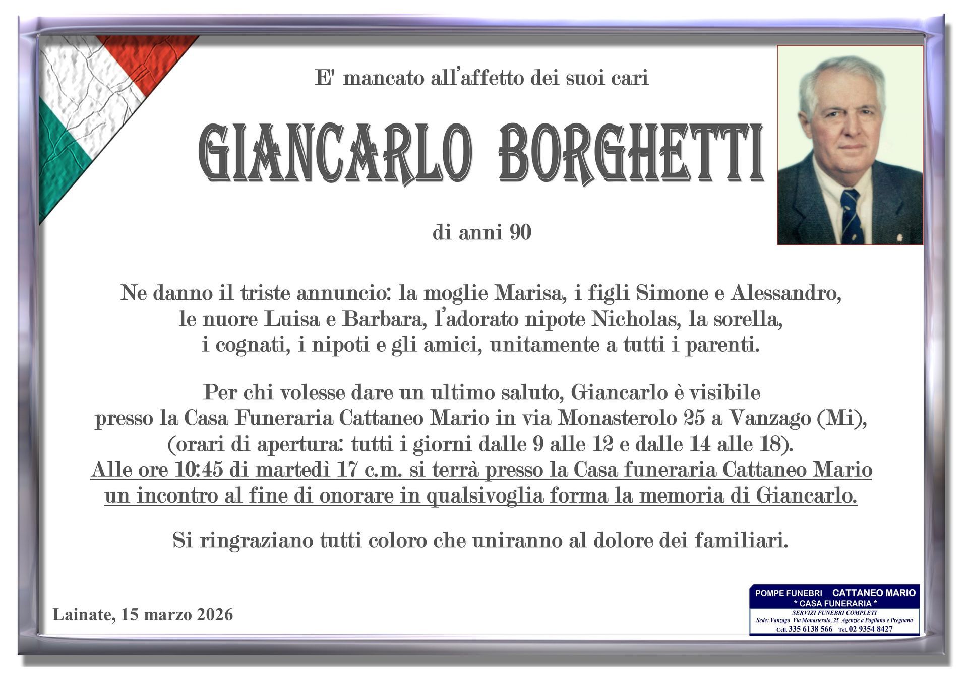 necrologio Giancarlo Borghetti