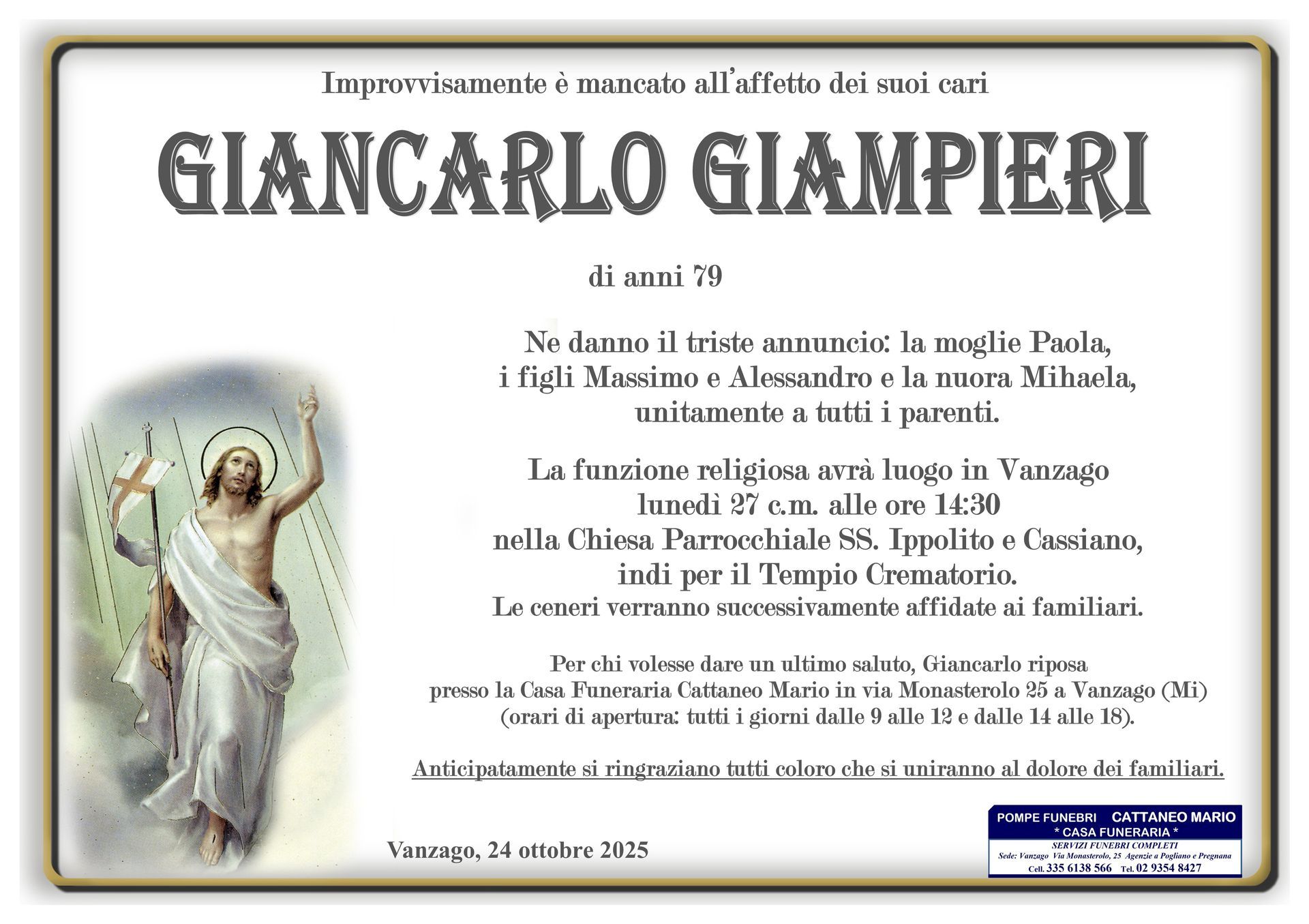 necrologio Giancarlo Giampieri