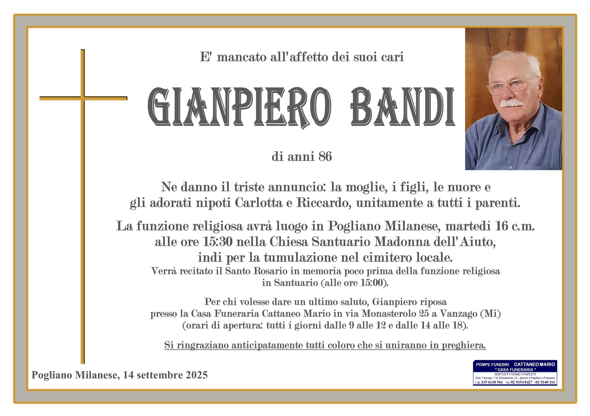 necrologio Gianpiero Bandi