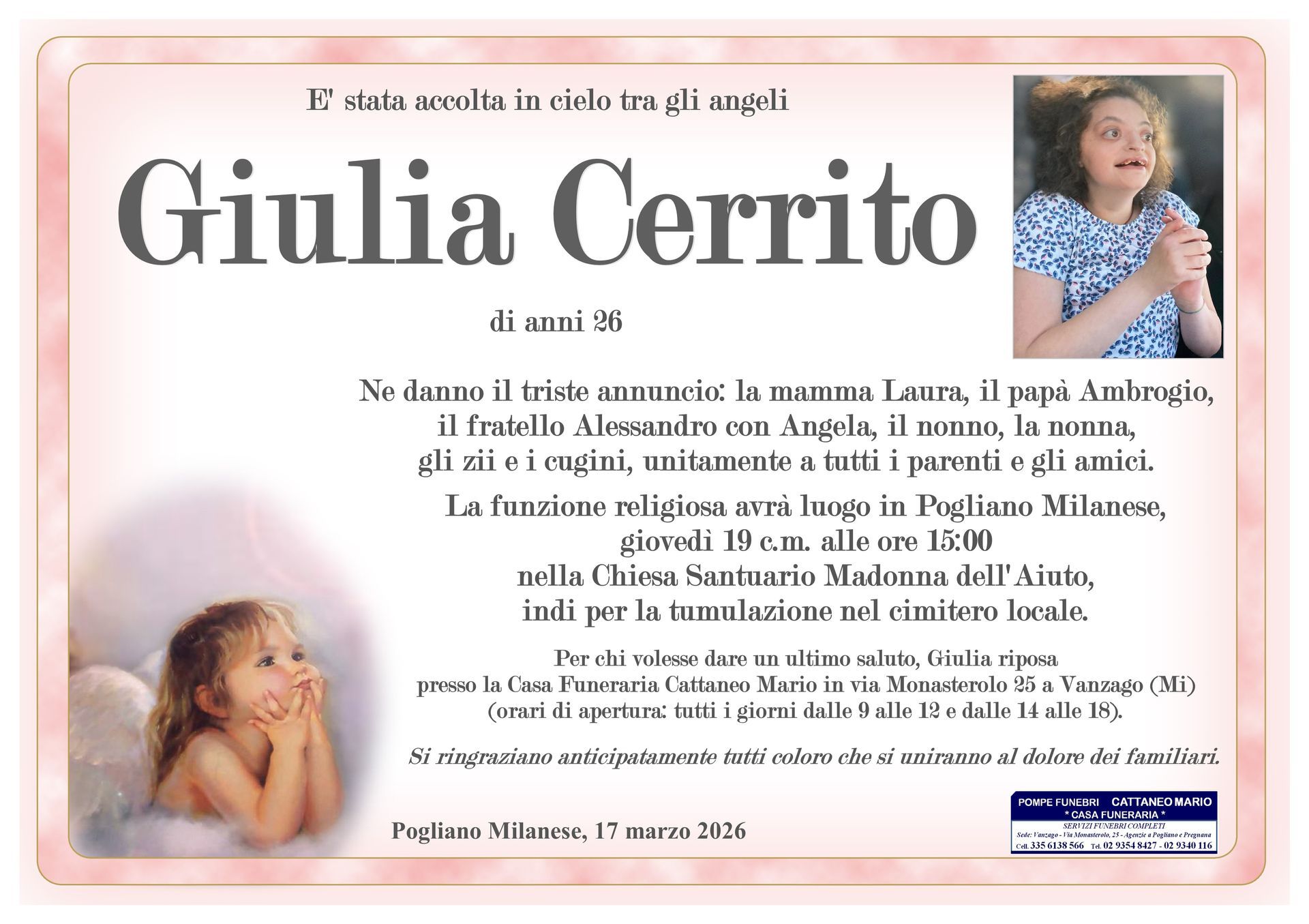 necrologio Giulia Cerrito