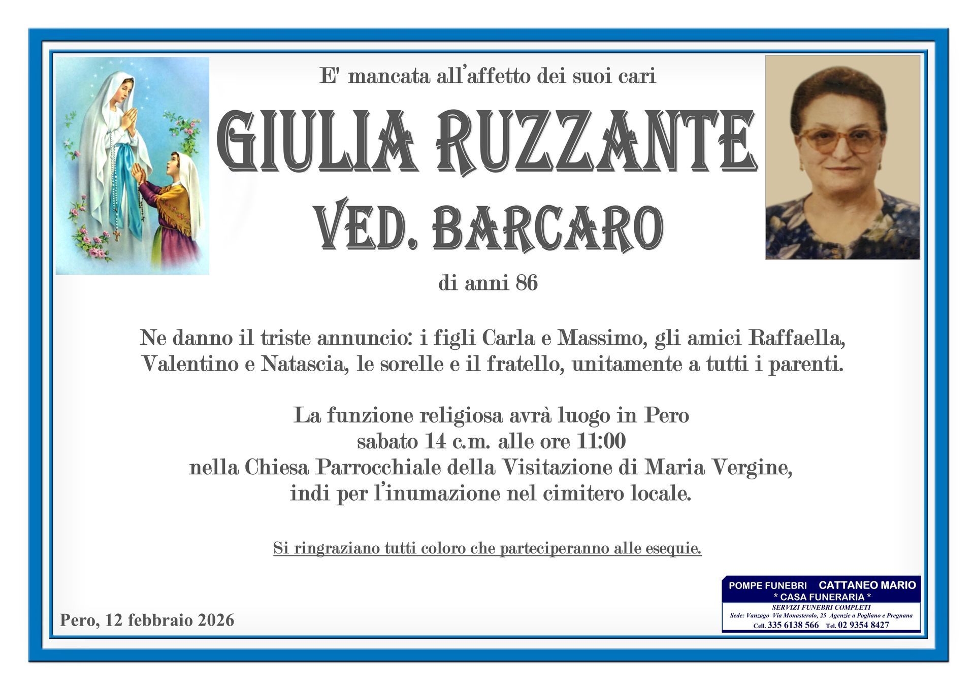 necrologio Giulia Ruzzante