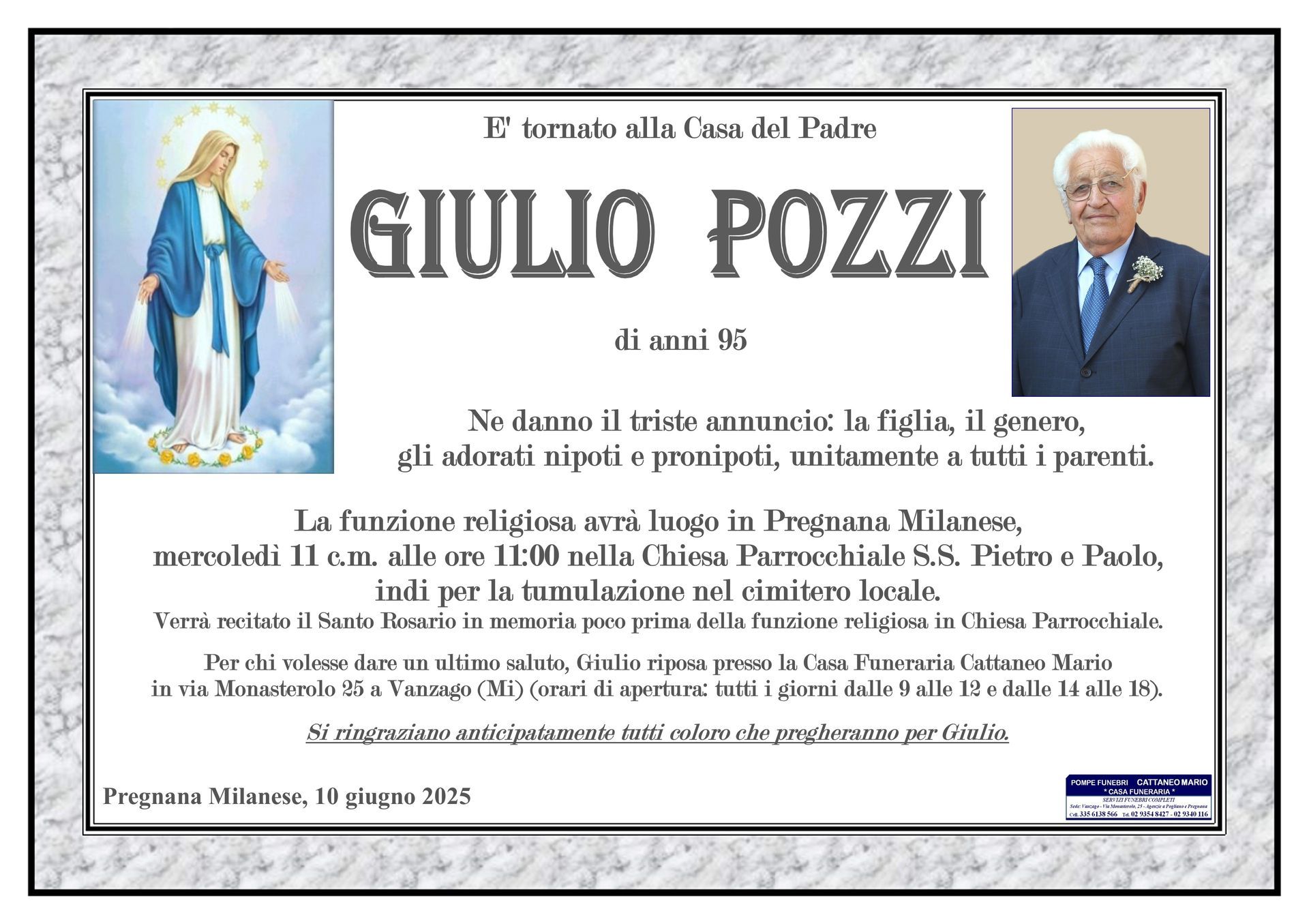 necrologio Giulio Pozzi