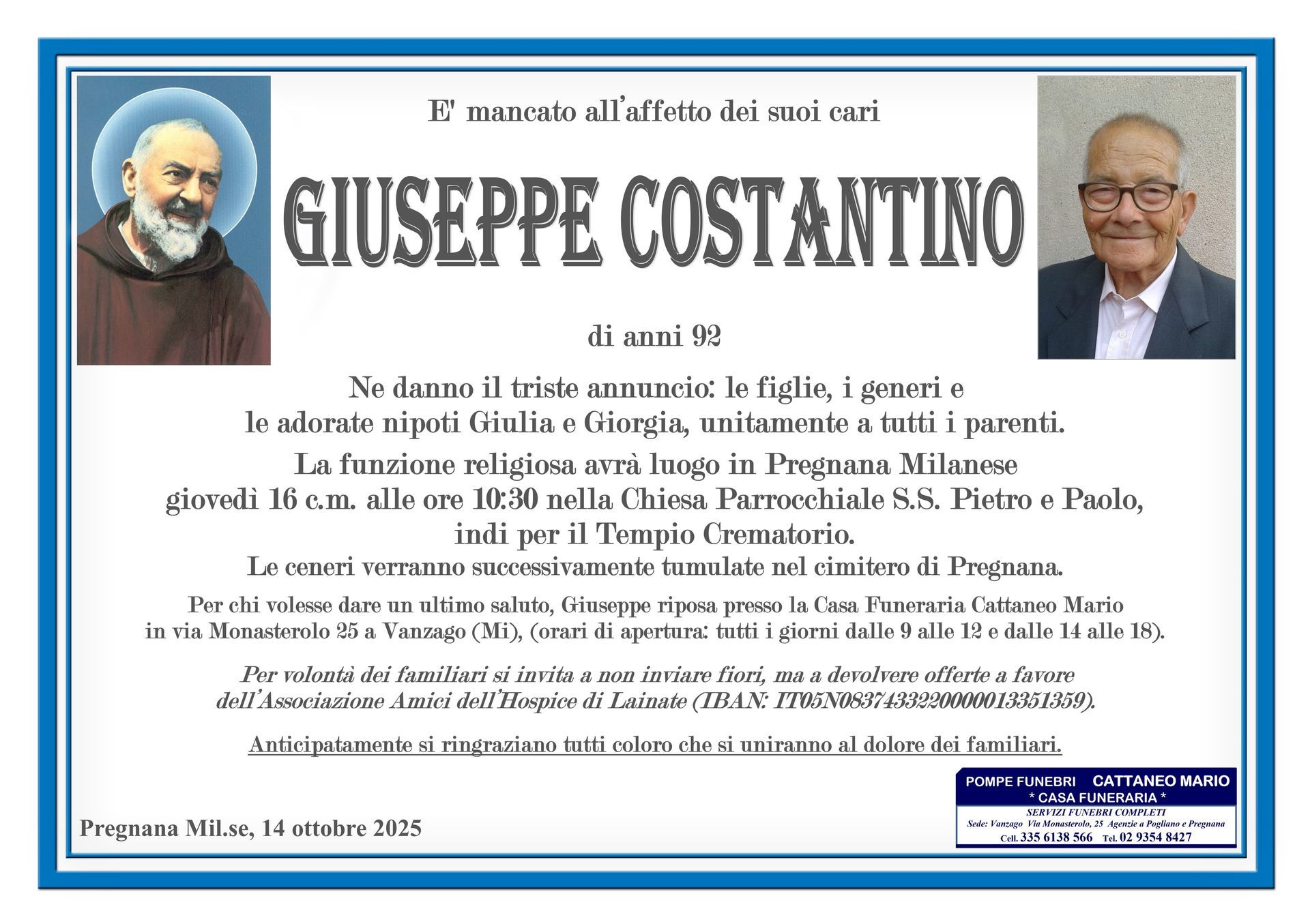 necrologio Giuseppe Costantino