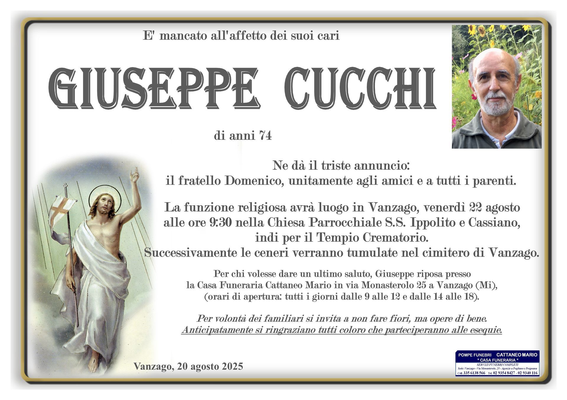necrologio Giuseppe Cucchi