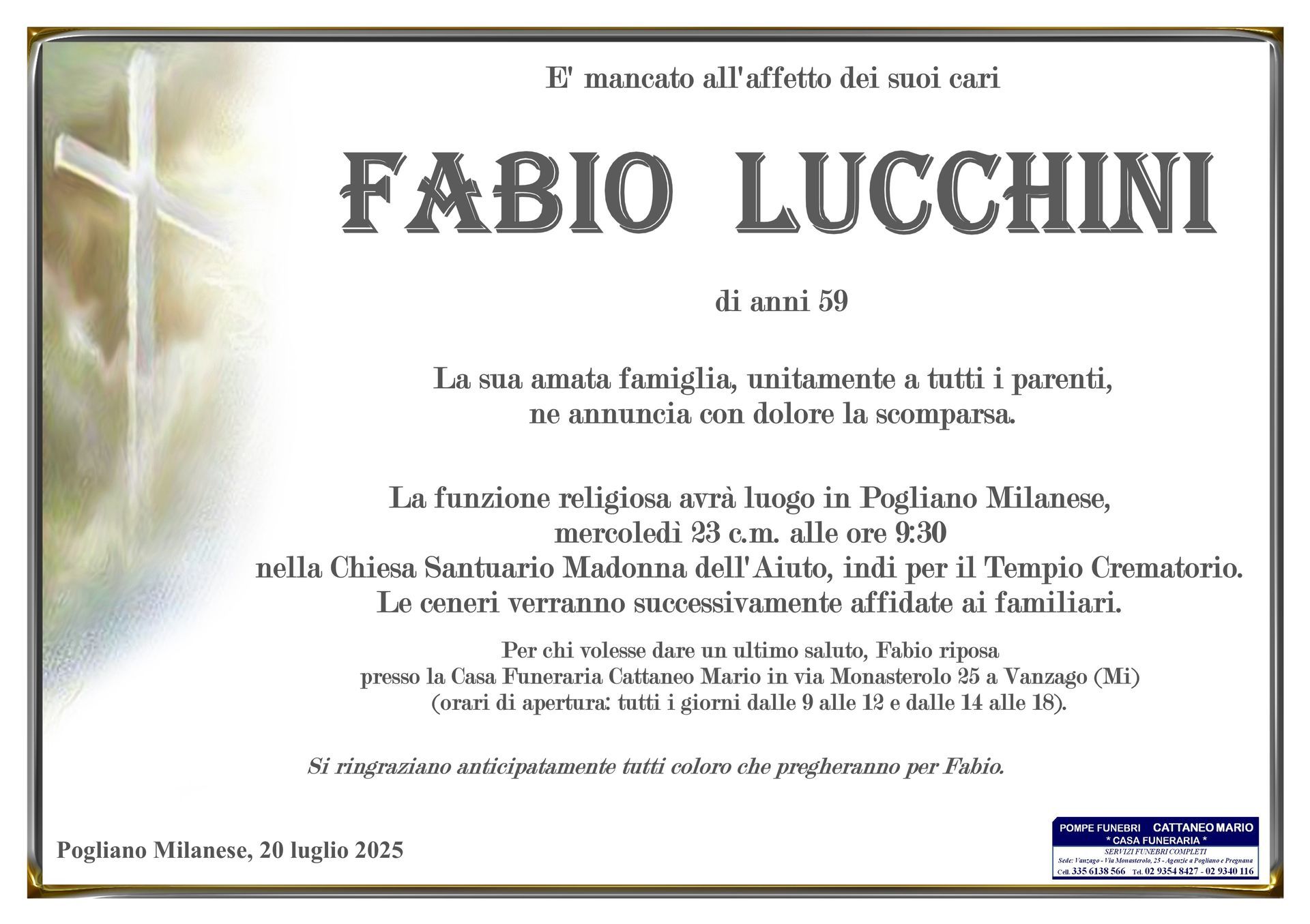 necrologio Fabio Lucchini