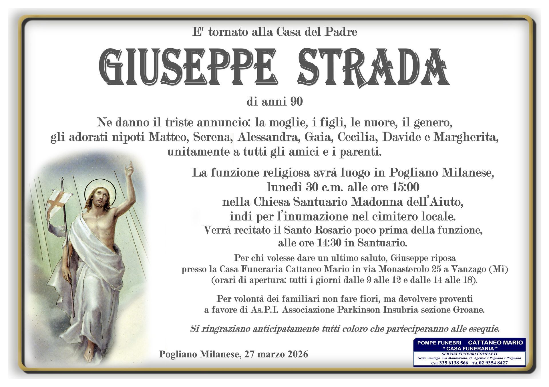 necrologio Giuseppe Strada