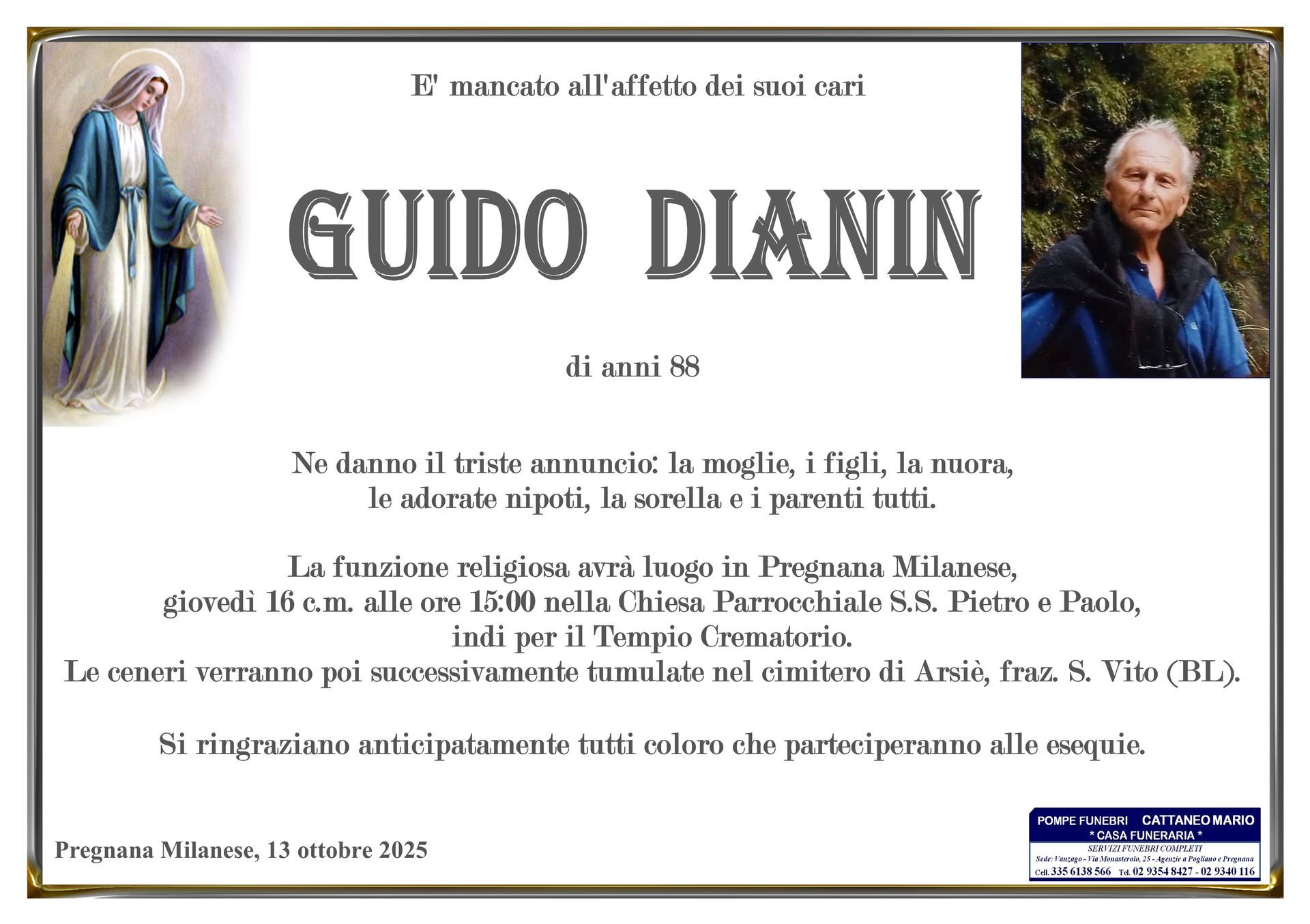 necrologio Guido Dianin
