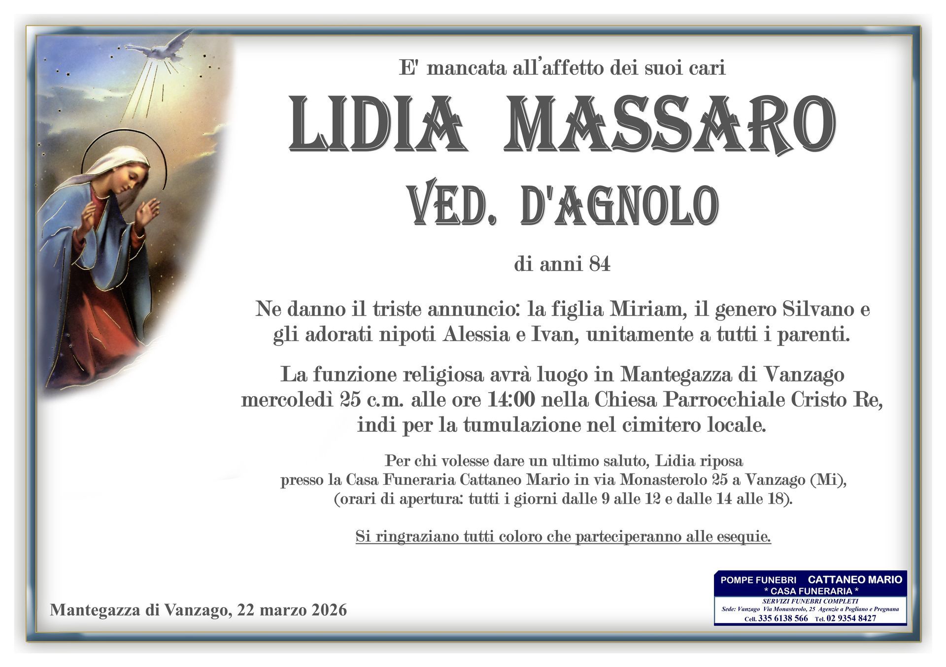 necrologio Lidia Massaro