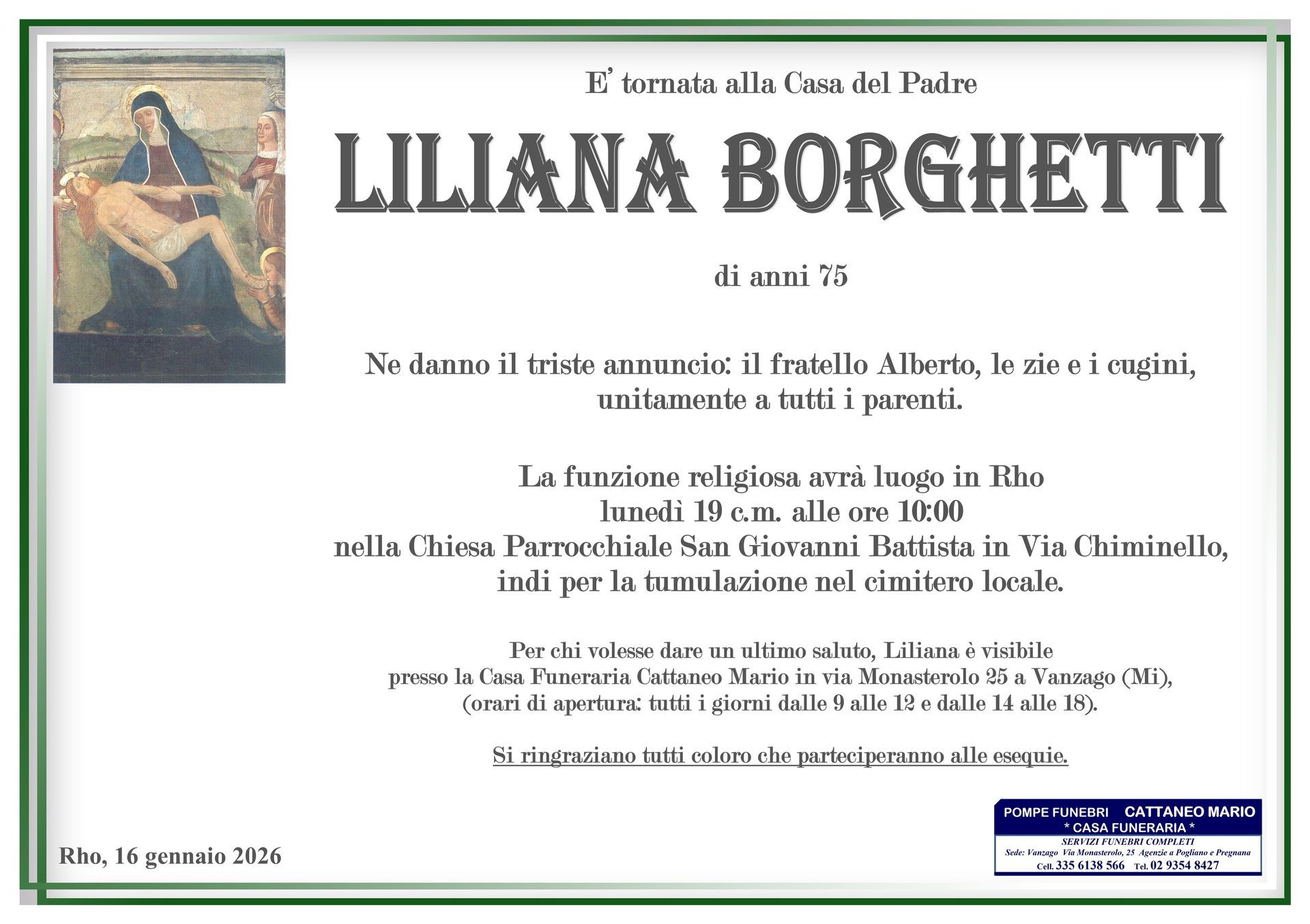 necrologio Liliana Borghetti