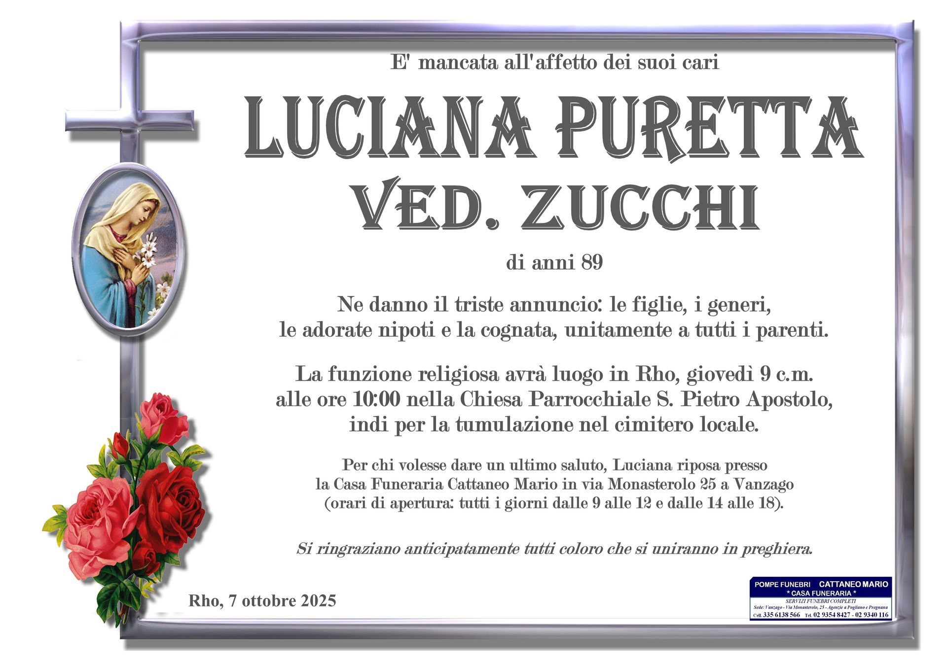 necrologio Luciana Puretta