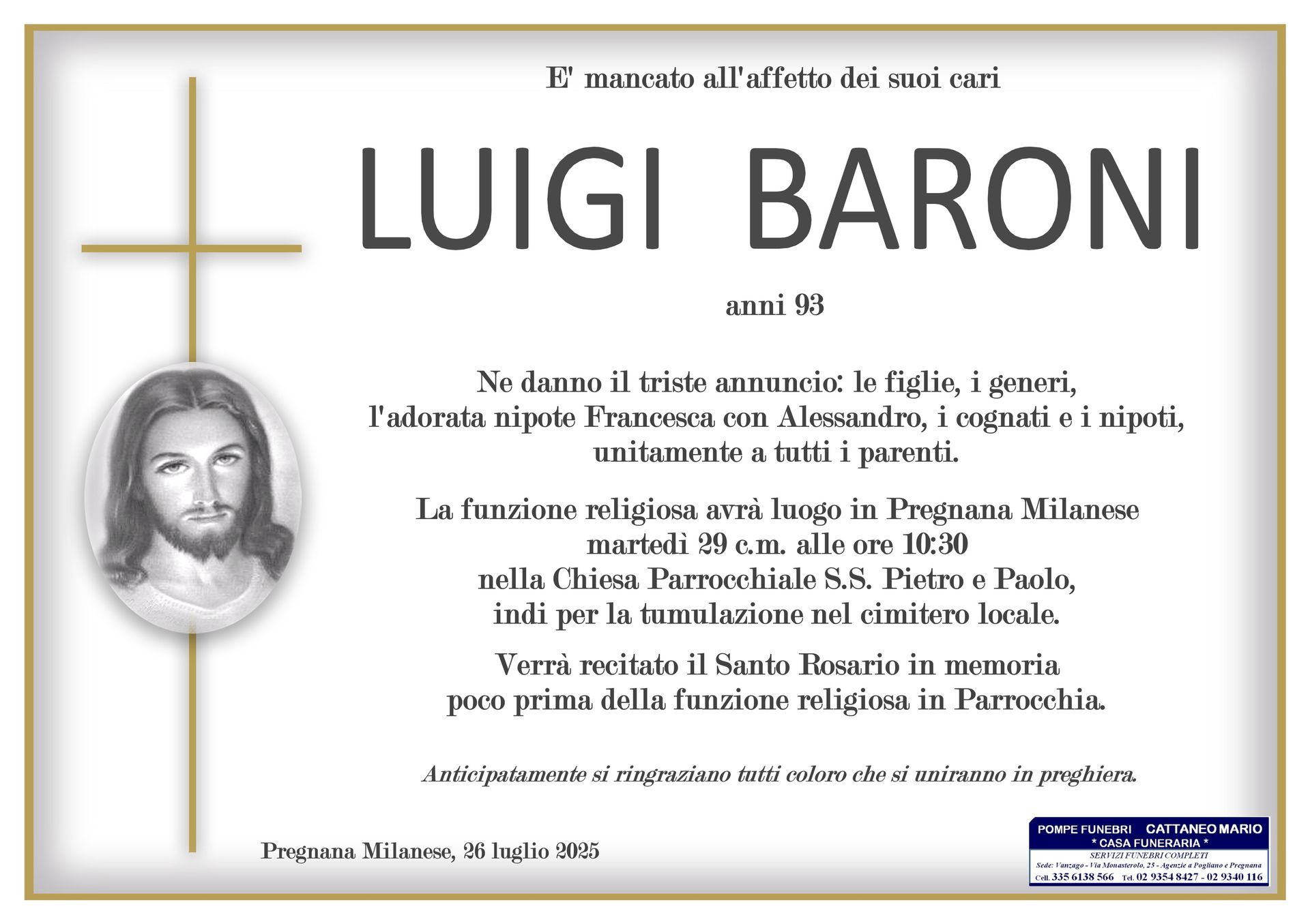 necrologio Luigi Baroni