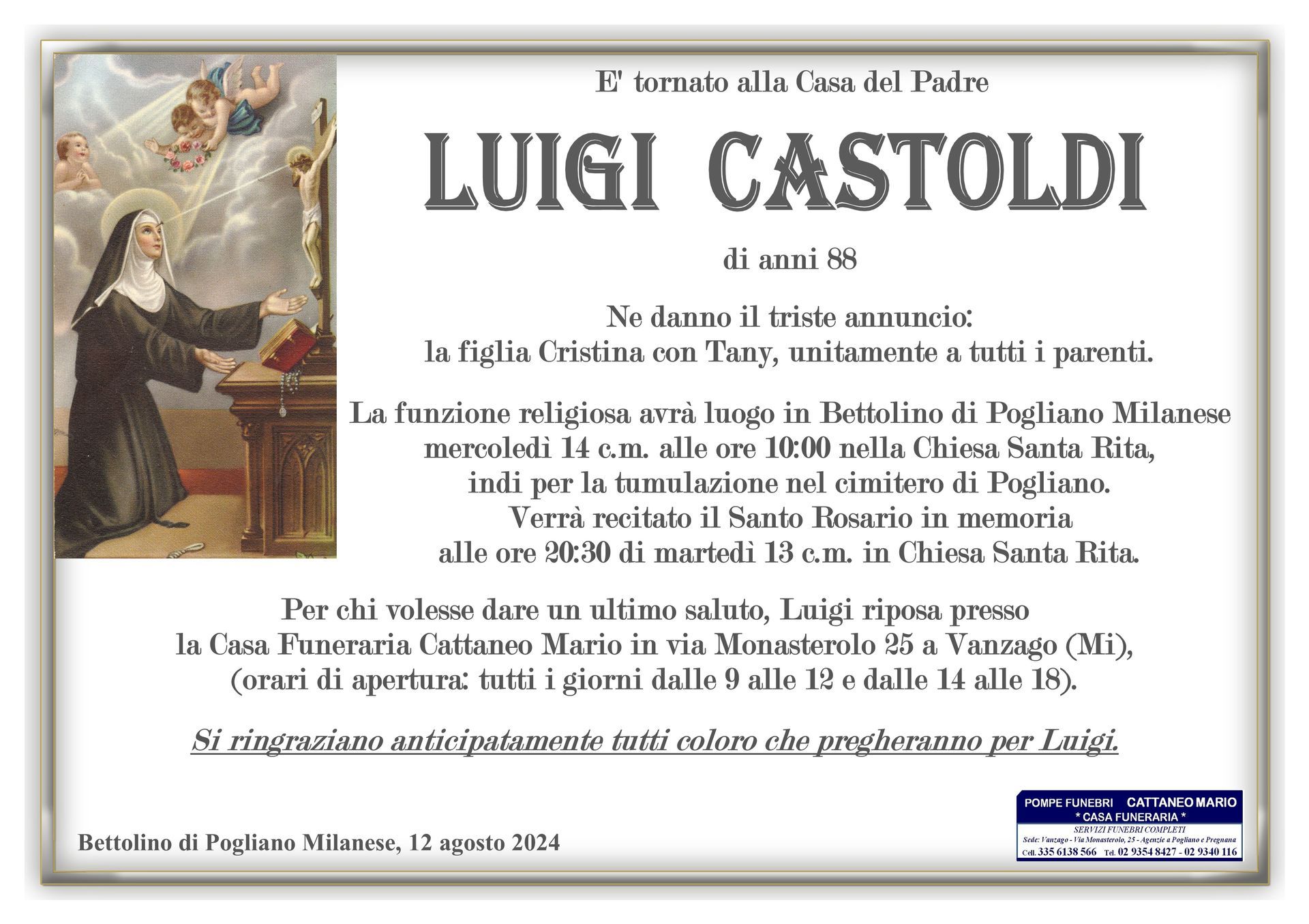 necrologio Luigi Castoldi