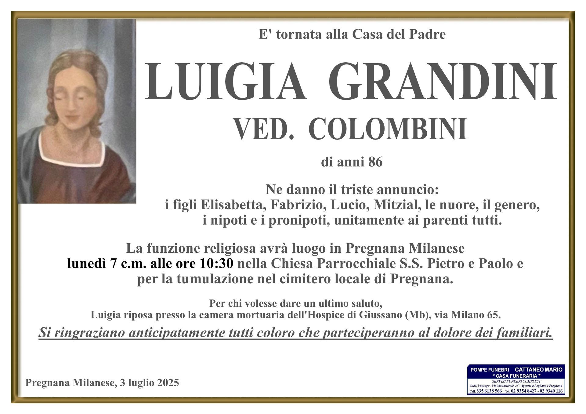 necrologio Luigia Grandini