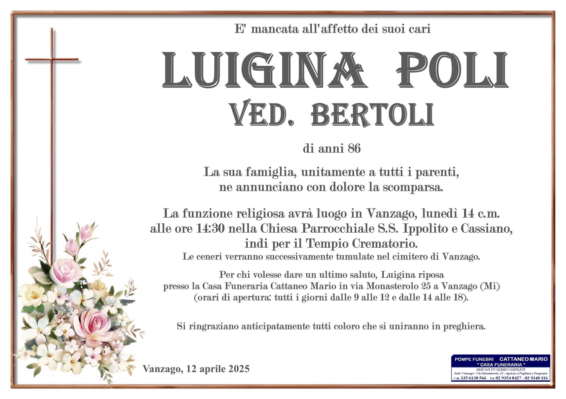 necrologio Luigina Poli