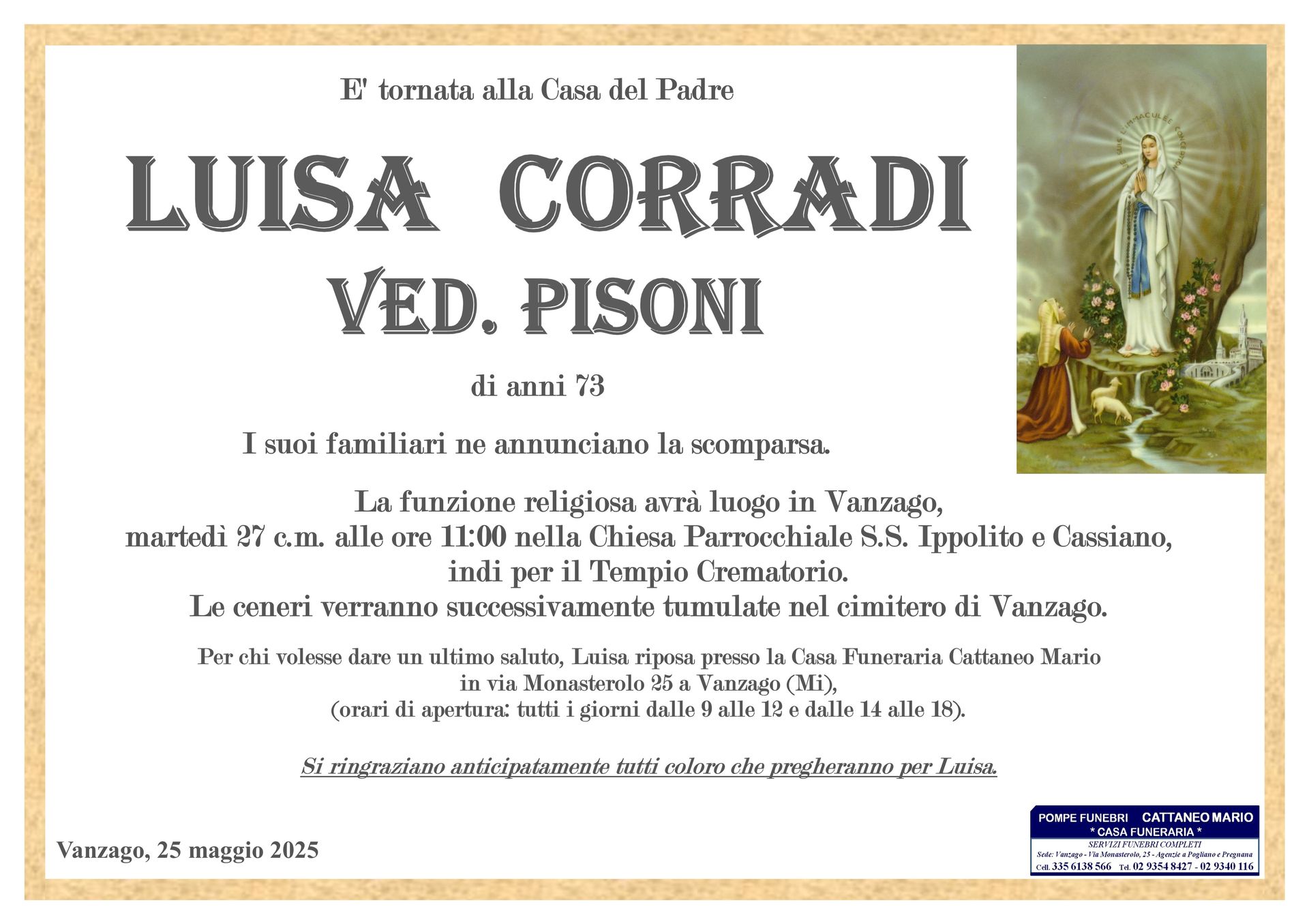 necrologio Luisa Corradi