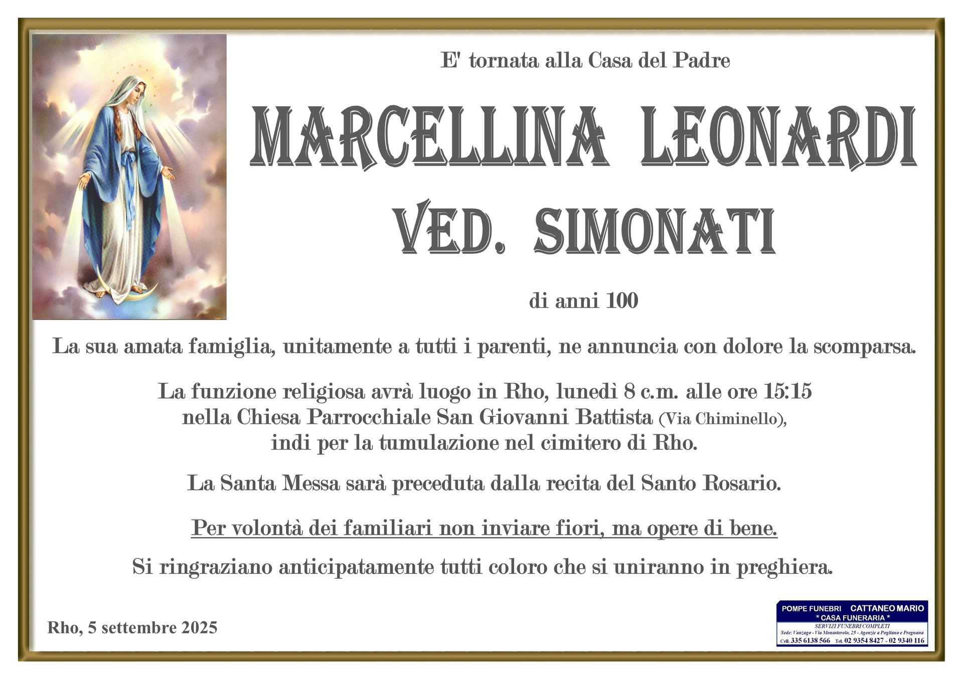 necrologio Marcellina Leonardi