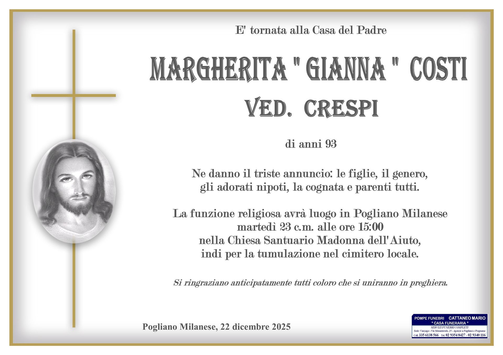 necrologio Margherita 