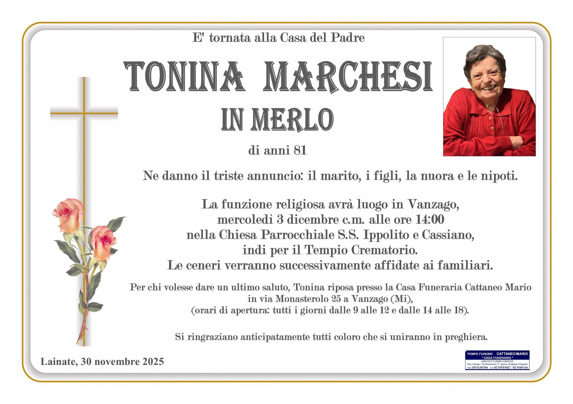 necrologio Tonina Marchesi
