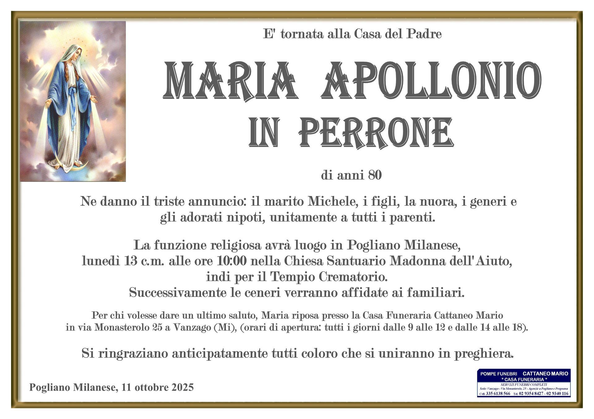 necrologio Maria Apollonio