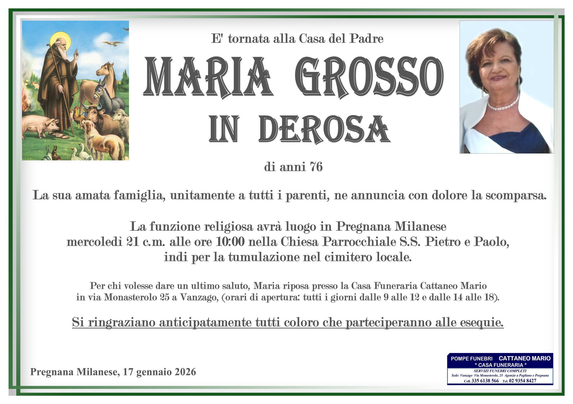 necrologio Maria Grosso