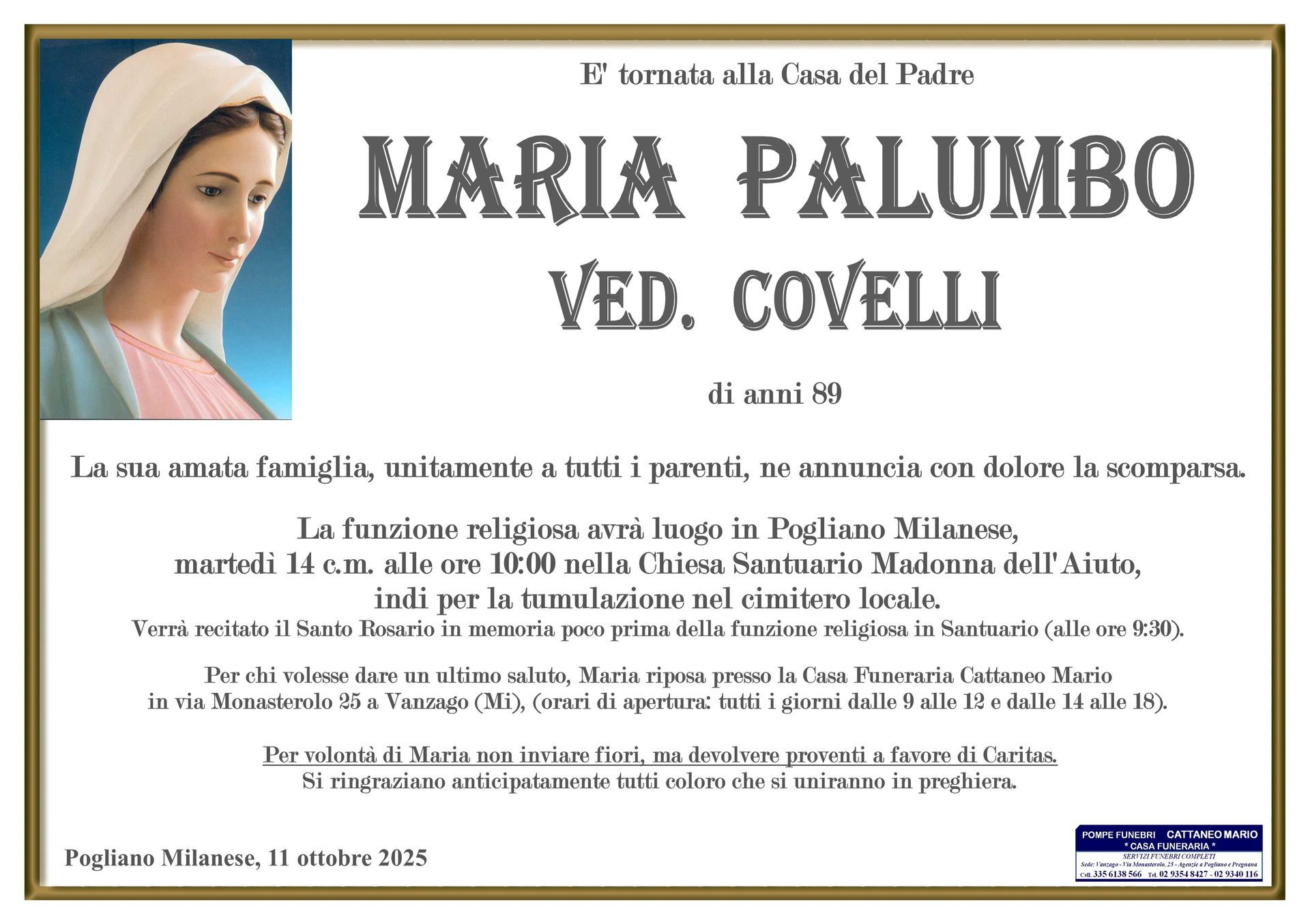 necrologio Maria Palumbo