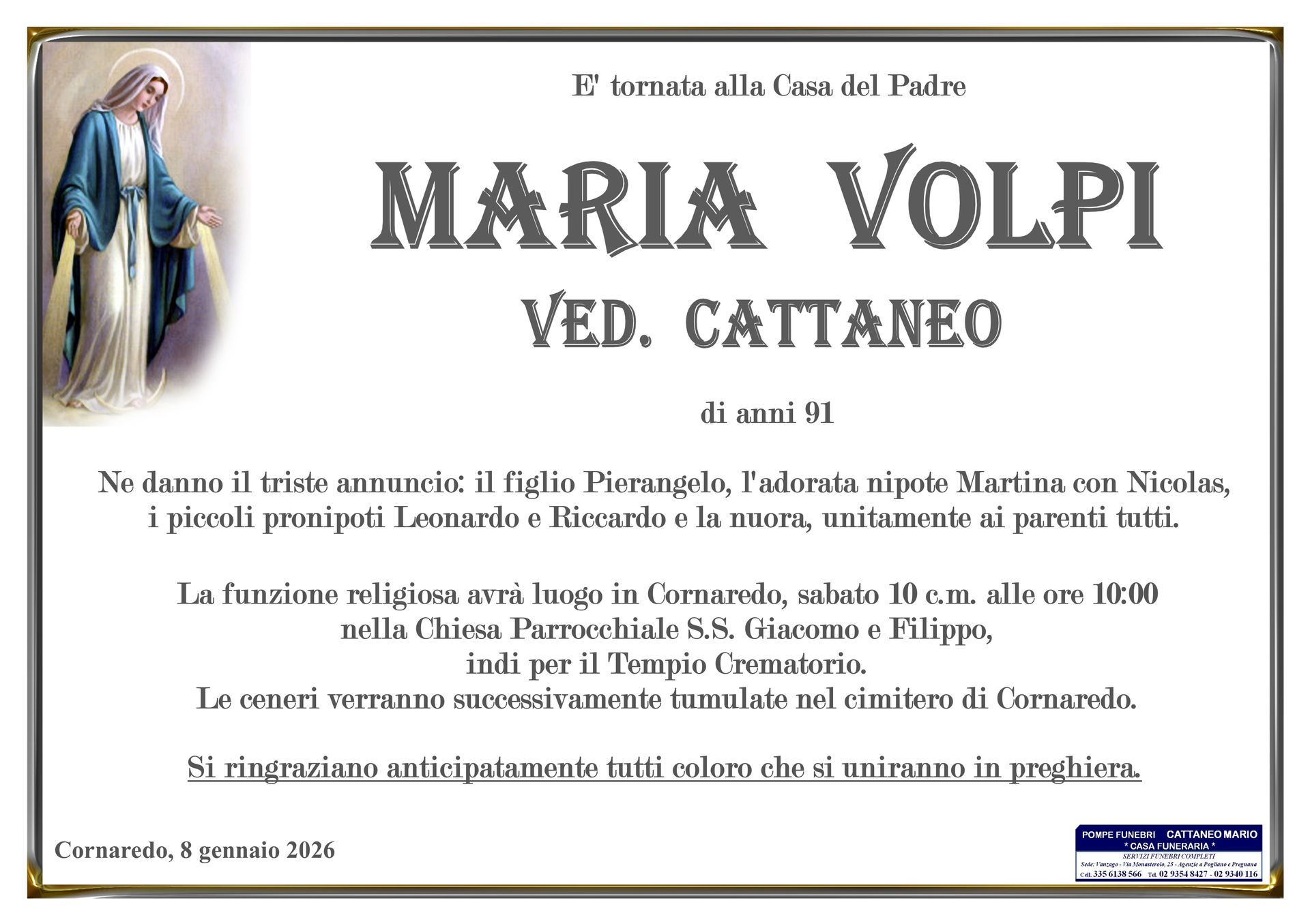 necrologio Maria Volpi