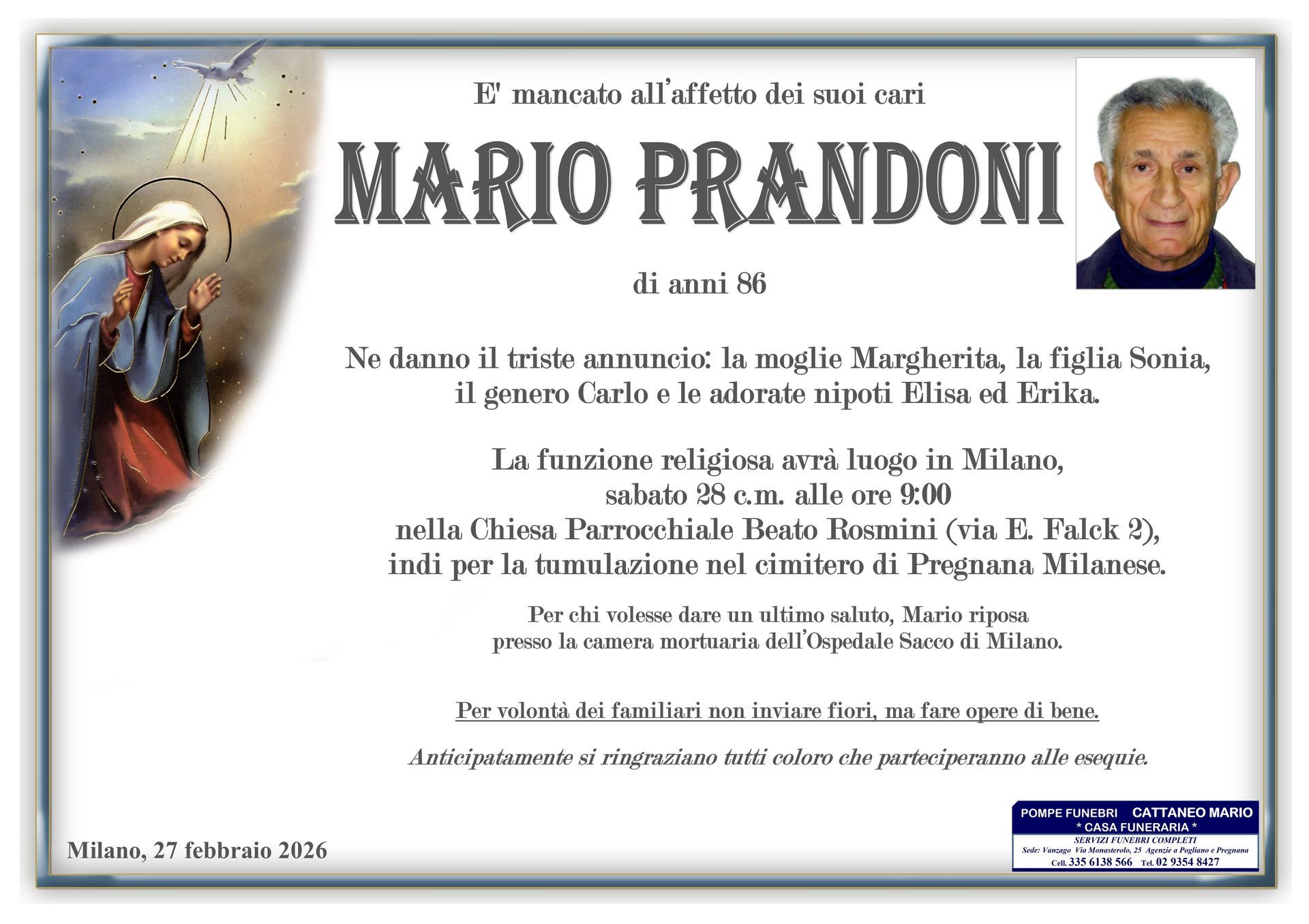 necrologio Mario Prandoni