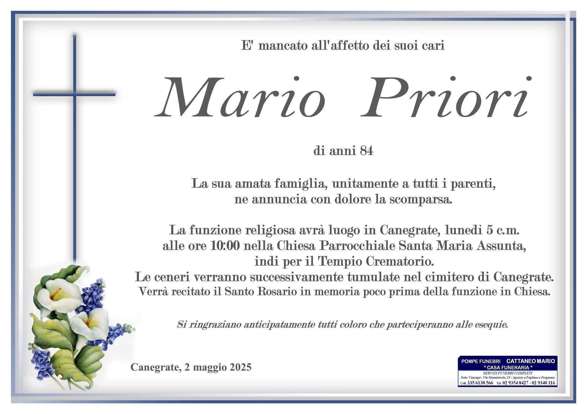 necrologio Mario Priori