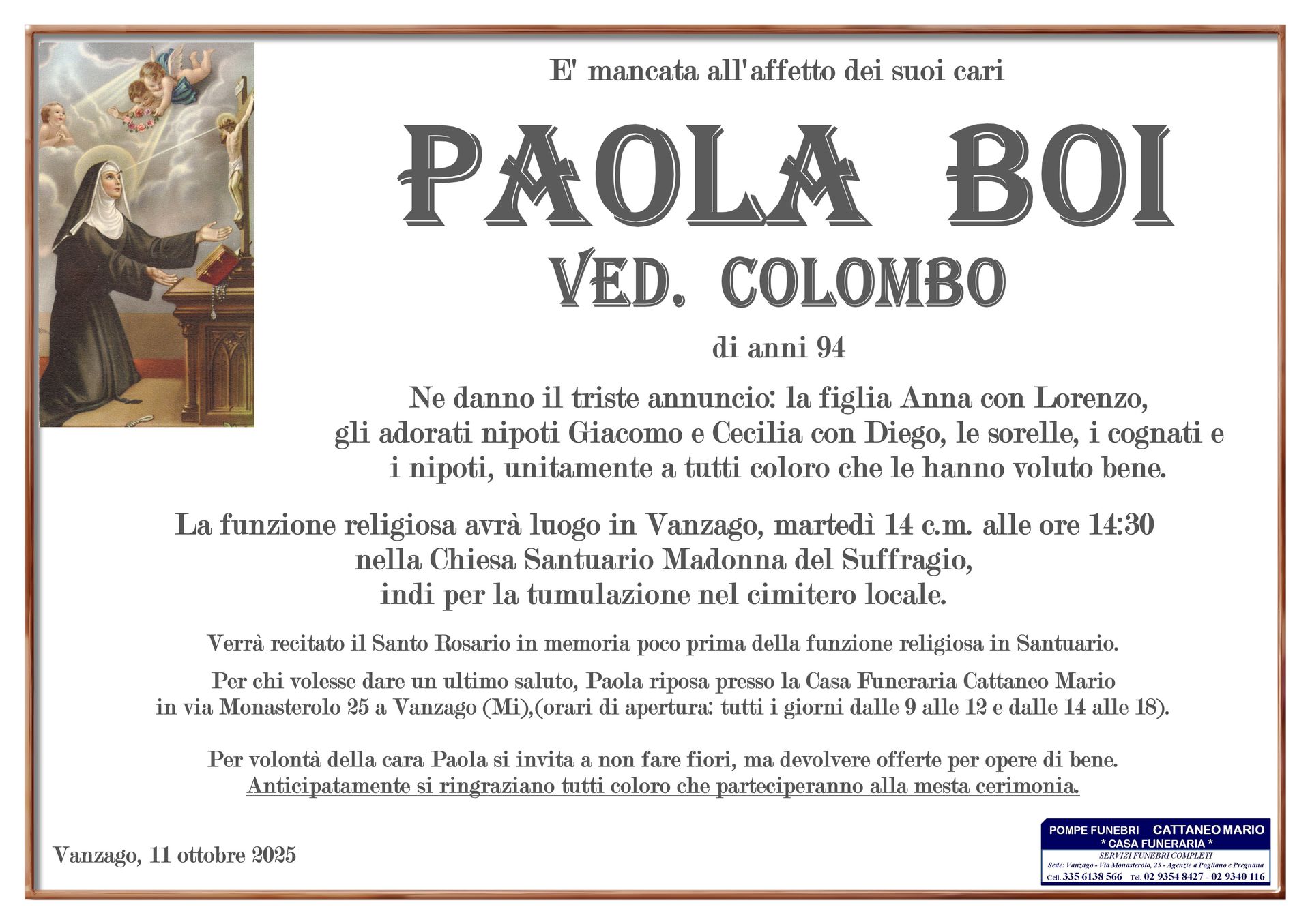 necrologio Paola Boi