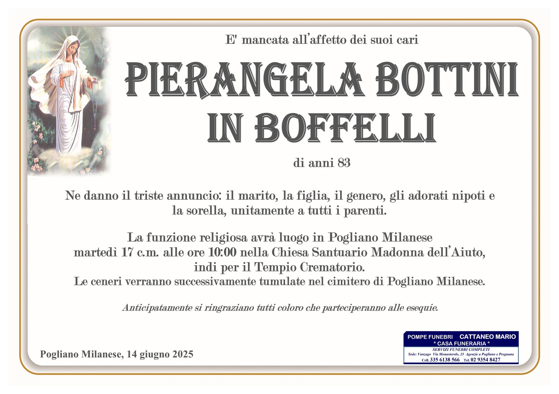 necrologio Pierangela Bottini