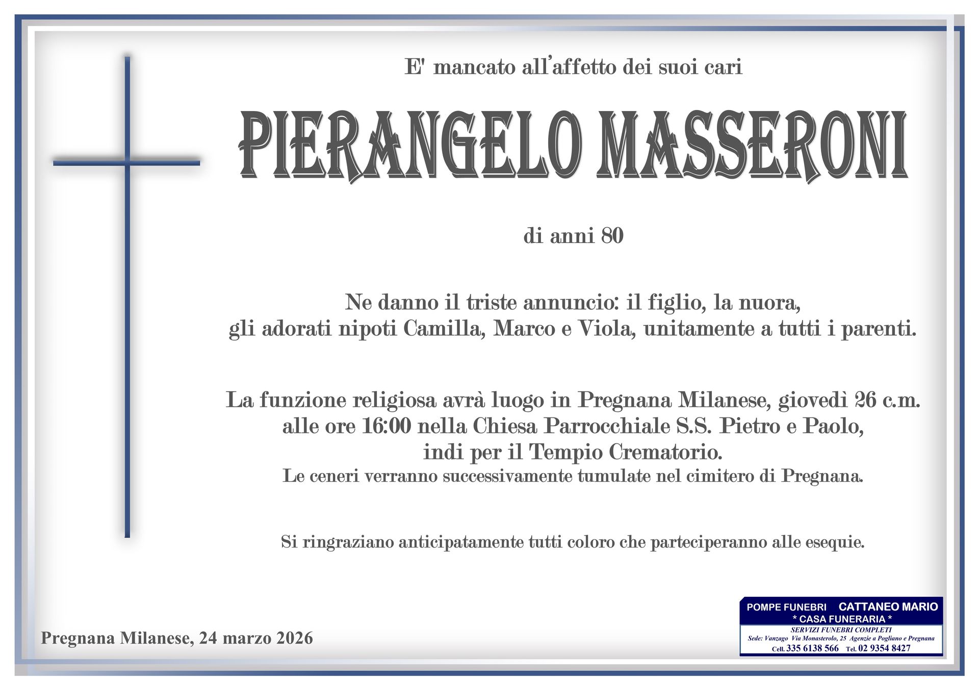 necrologio Pierangelo Masseroni