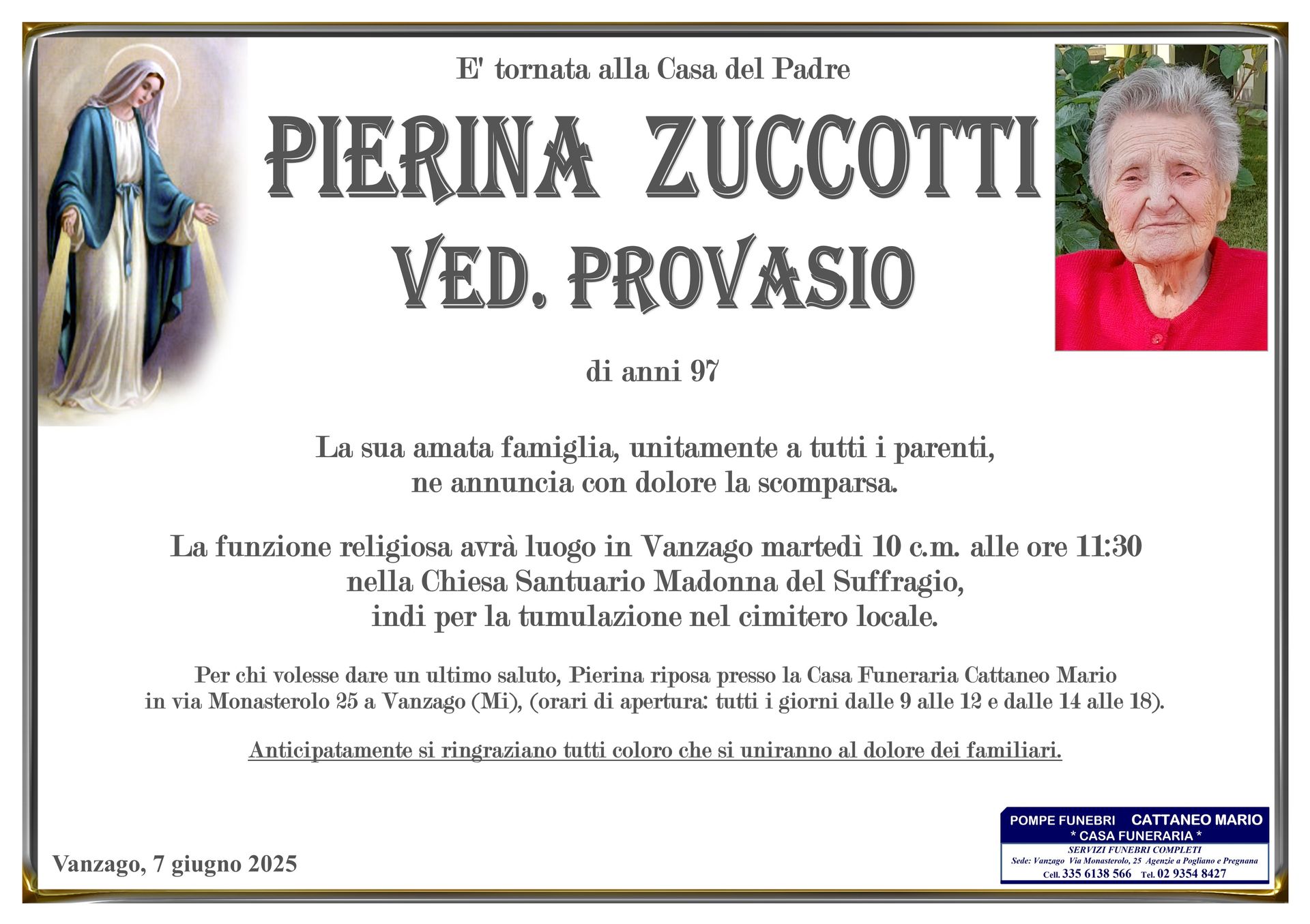necrologio Pierina Zuccotti