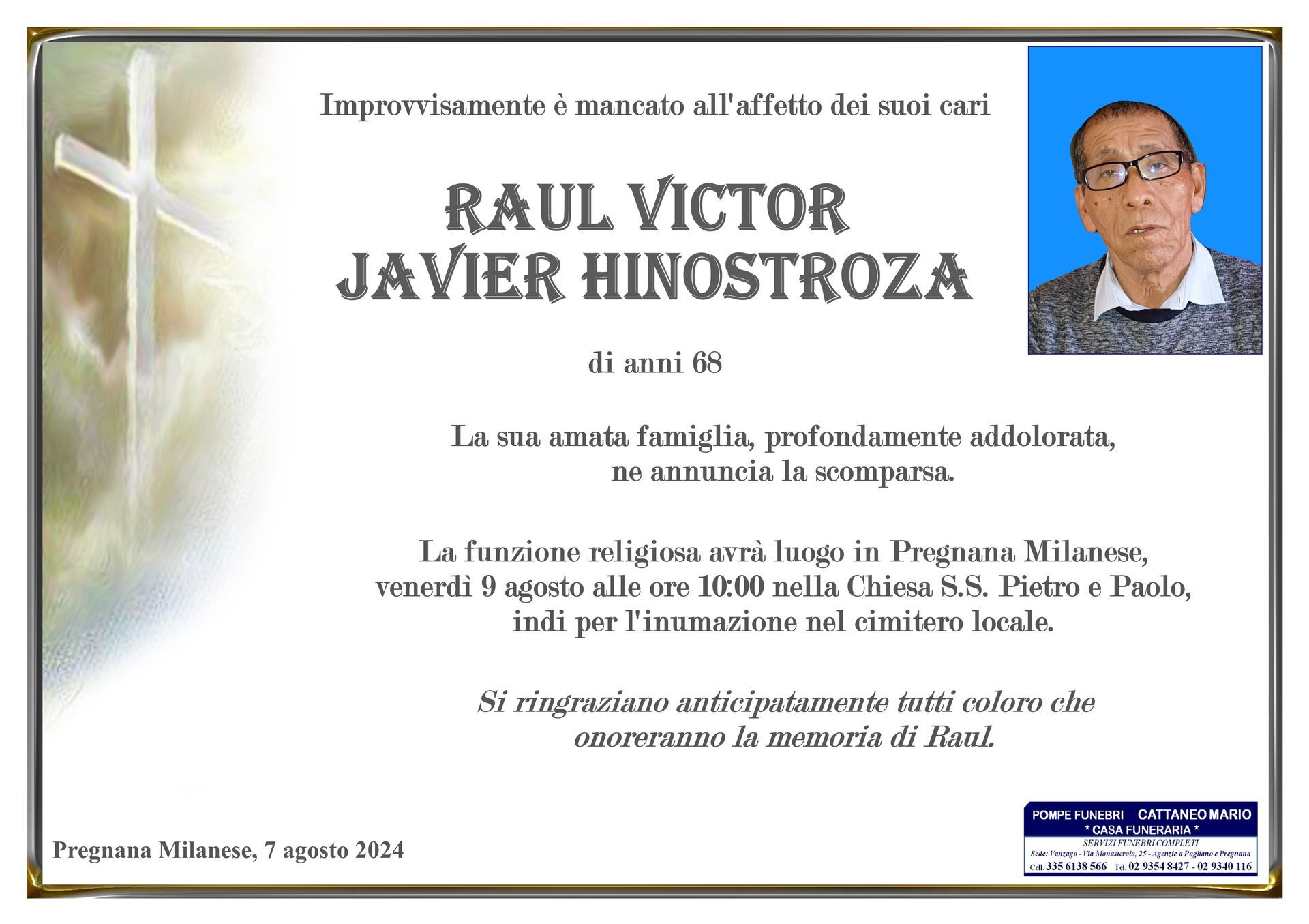 necrologio Raul Victor Javier Hinostroza