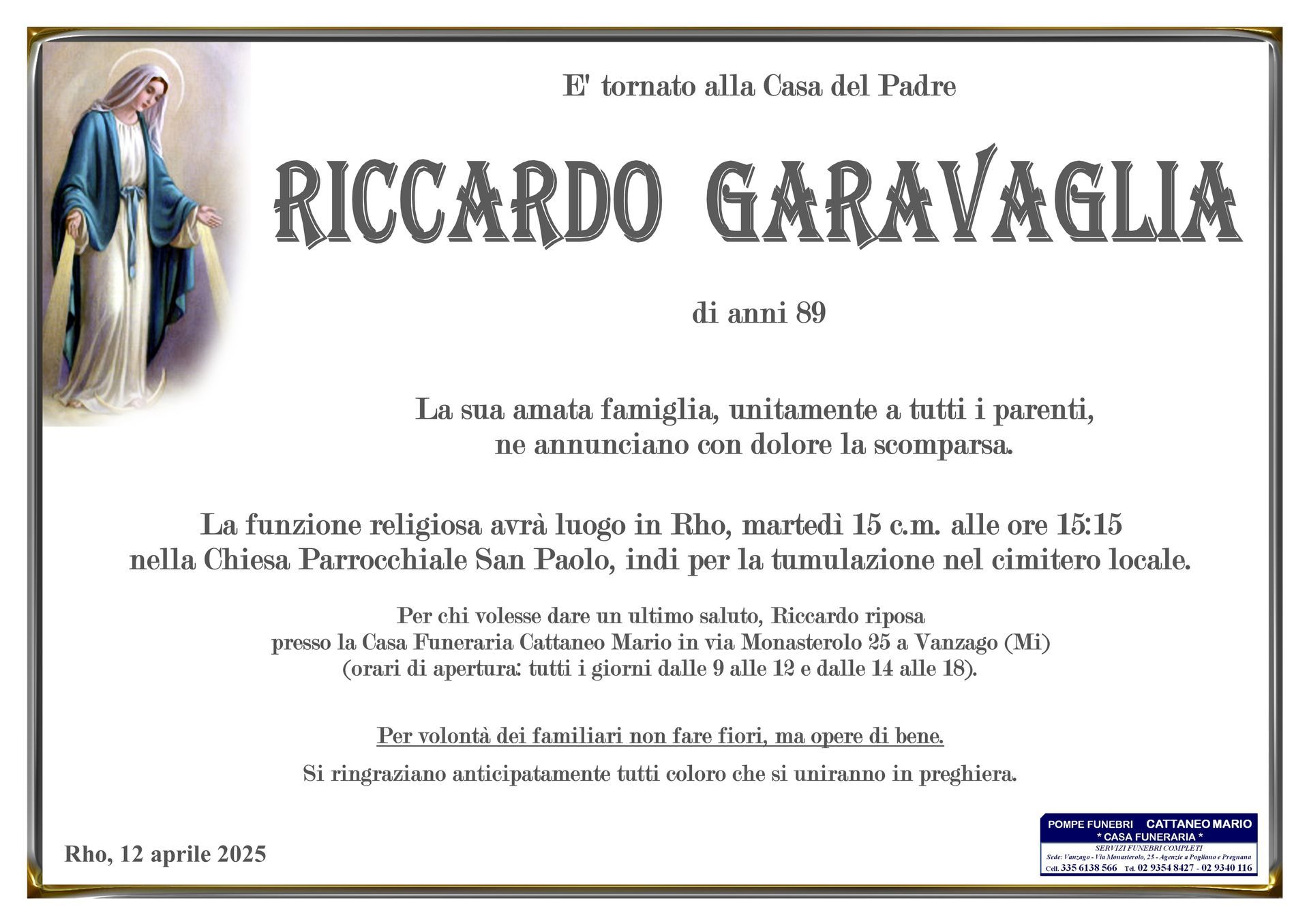 necrologio Riccardo Garavaglia