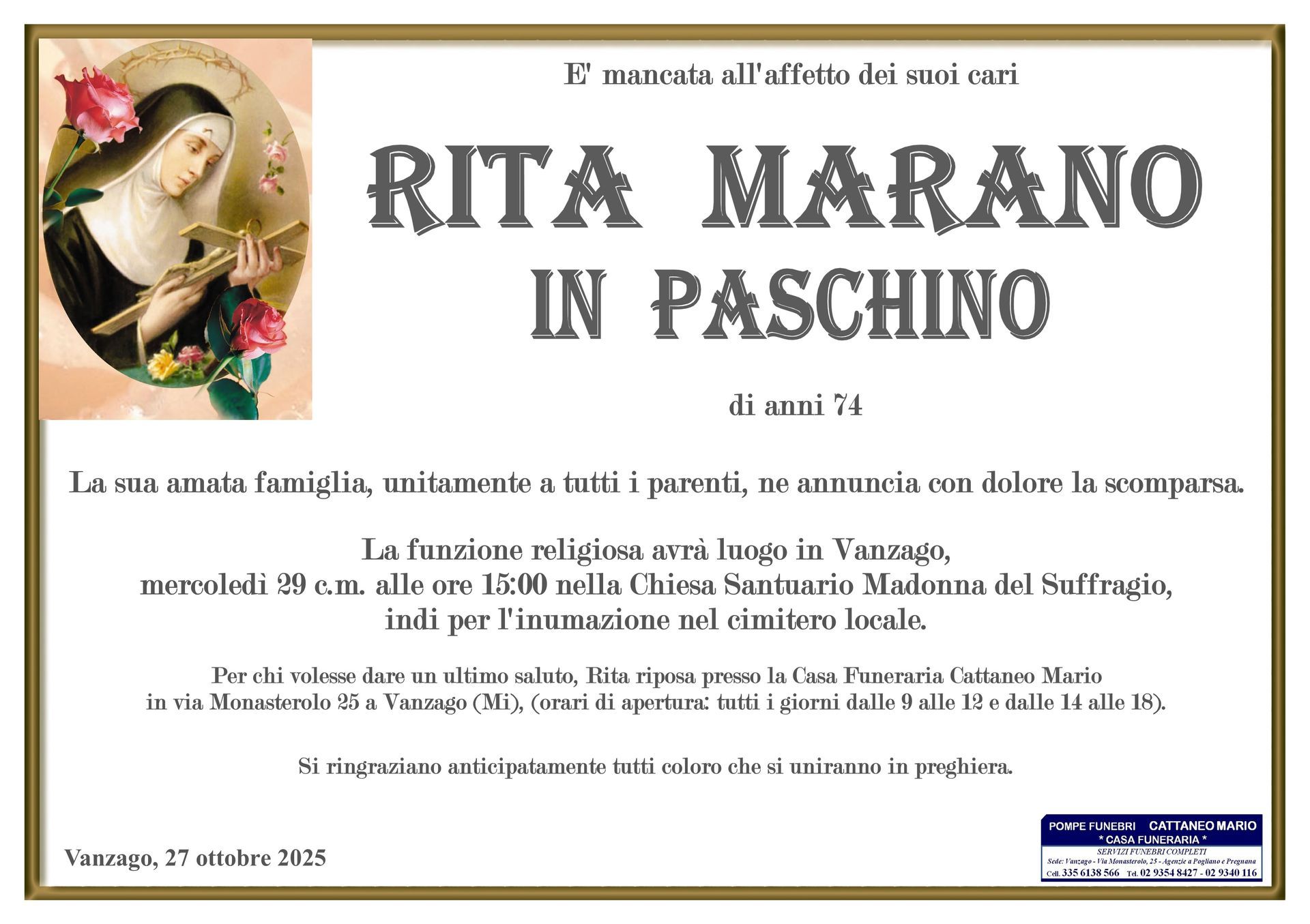 necrologio Rita Marano