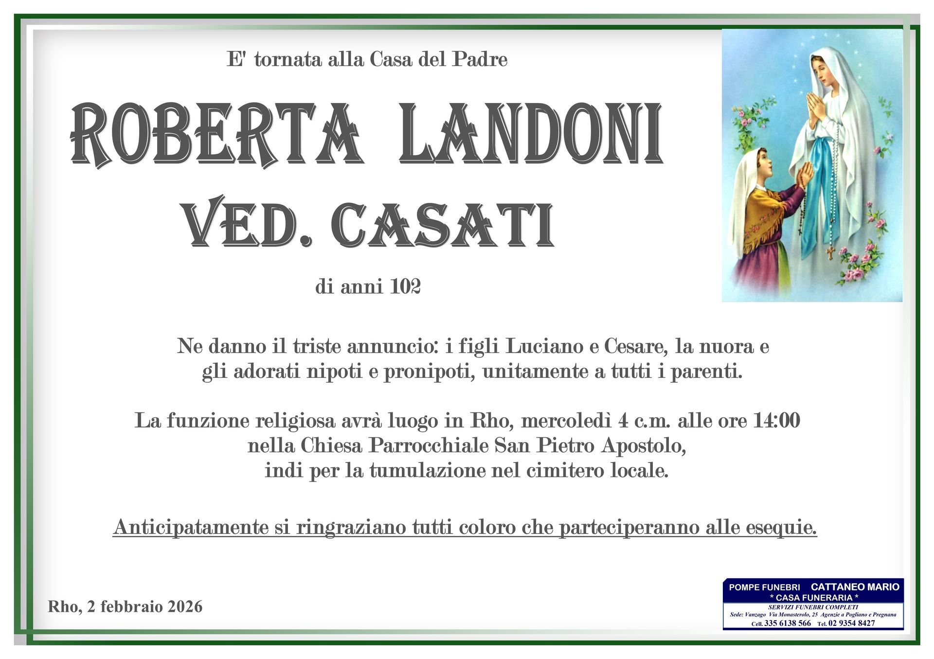necrologio Roberta Landoni