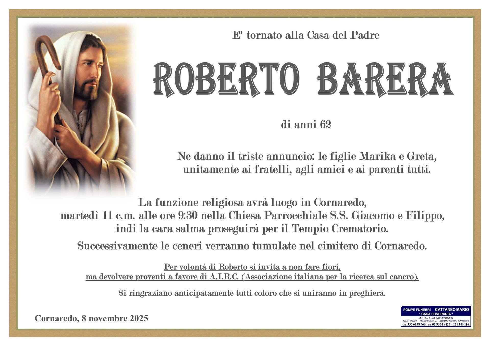 necrologio Robero Barera