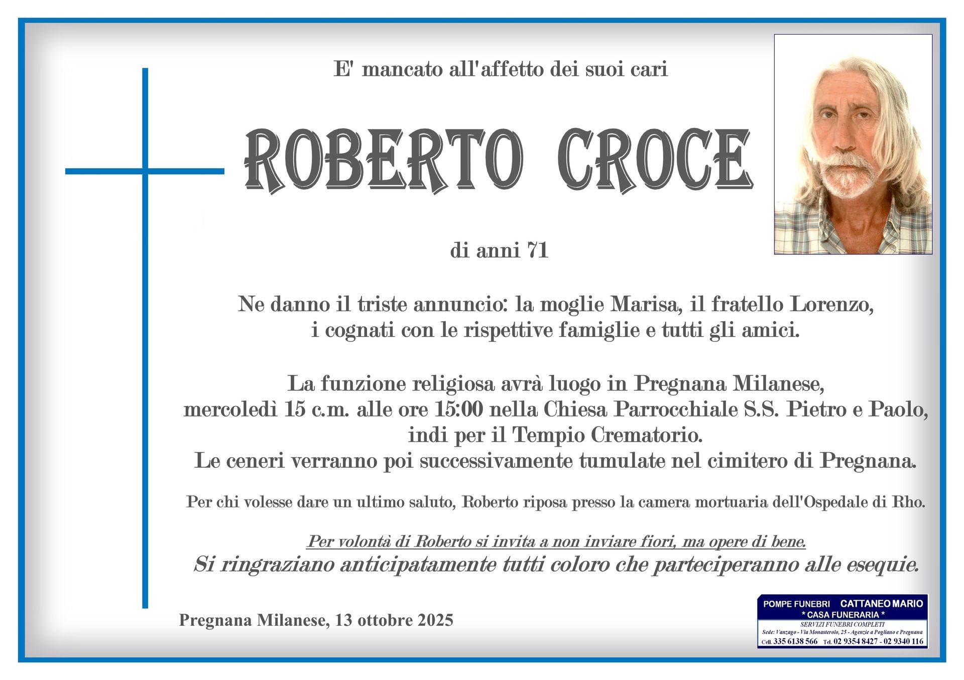 necrologio Roberto Croce