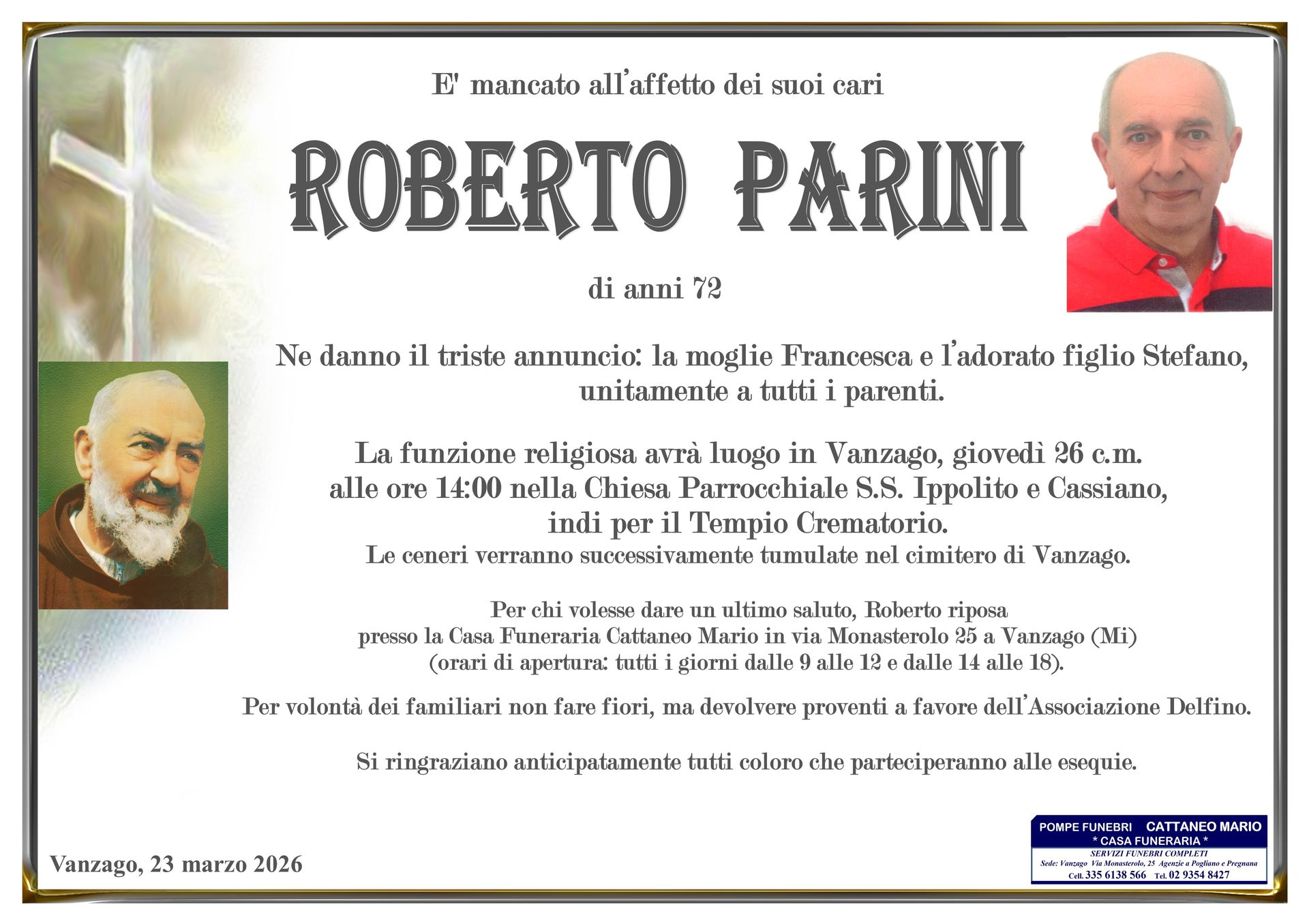 necrologio Roberto Parini