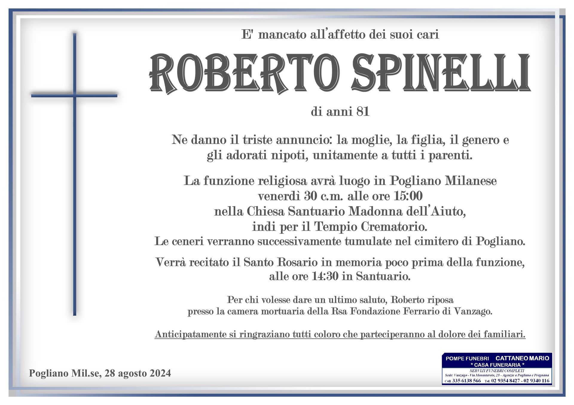 necrologio Roberto Spinelli