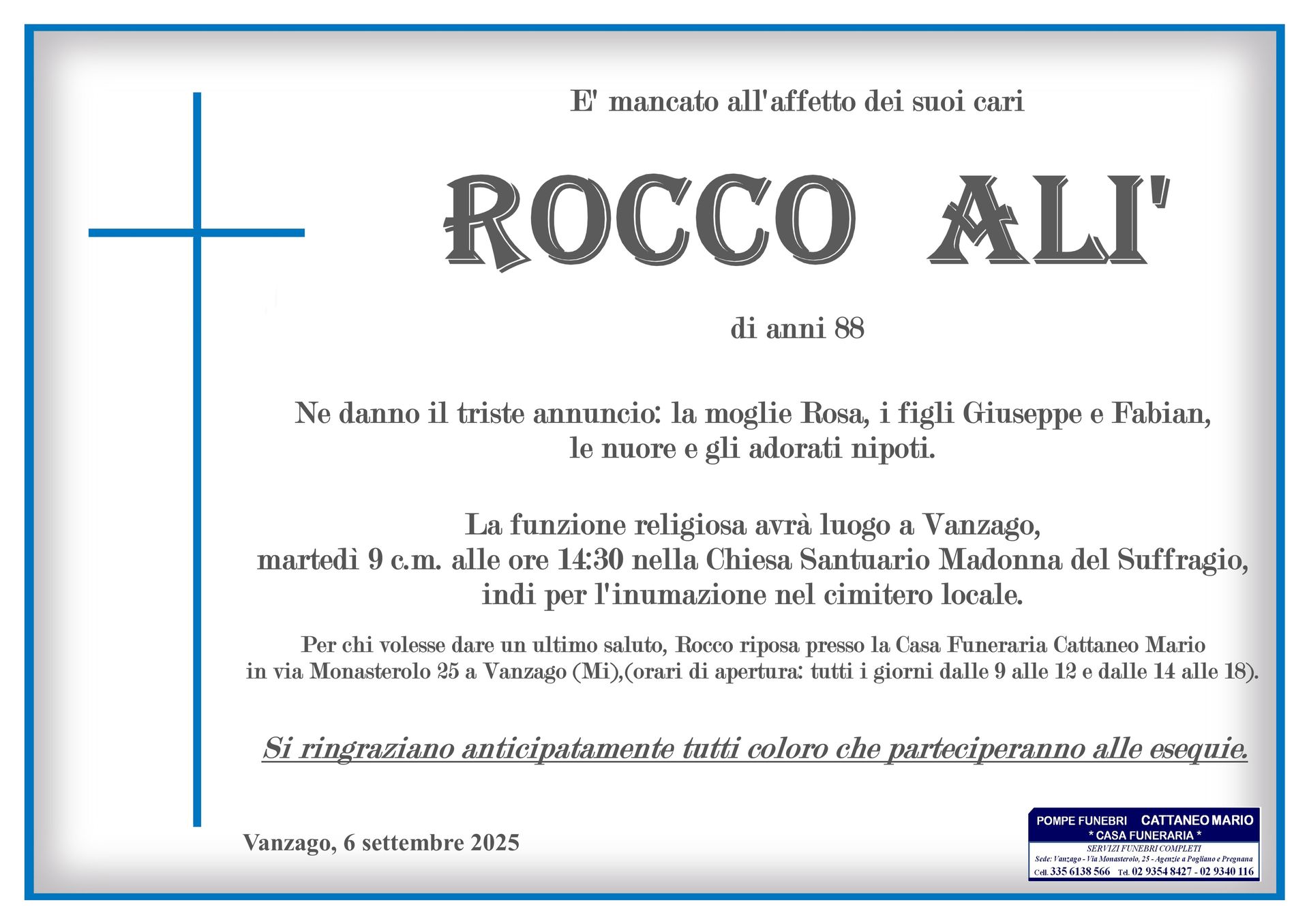 necrologio Rocco Alì